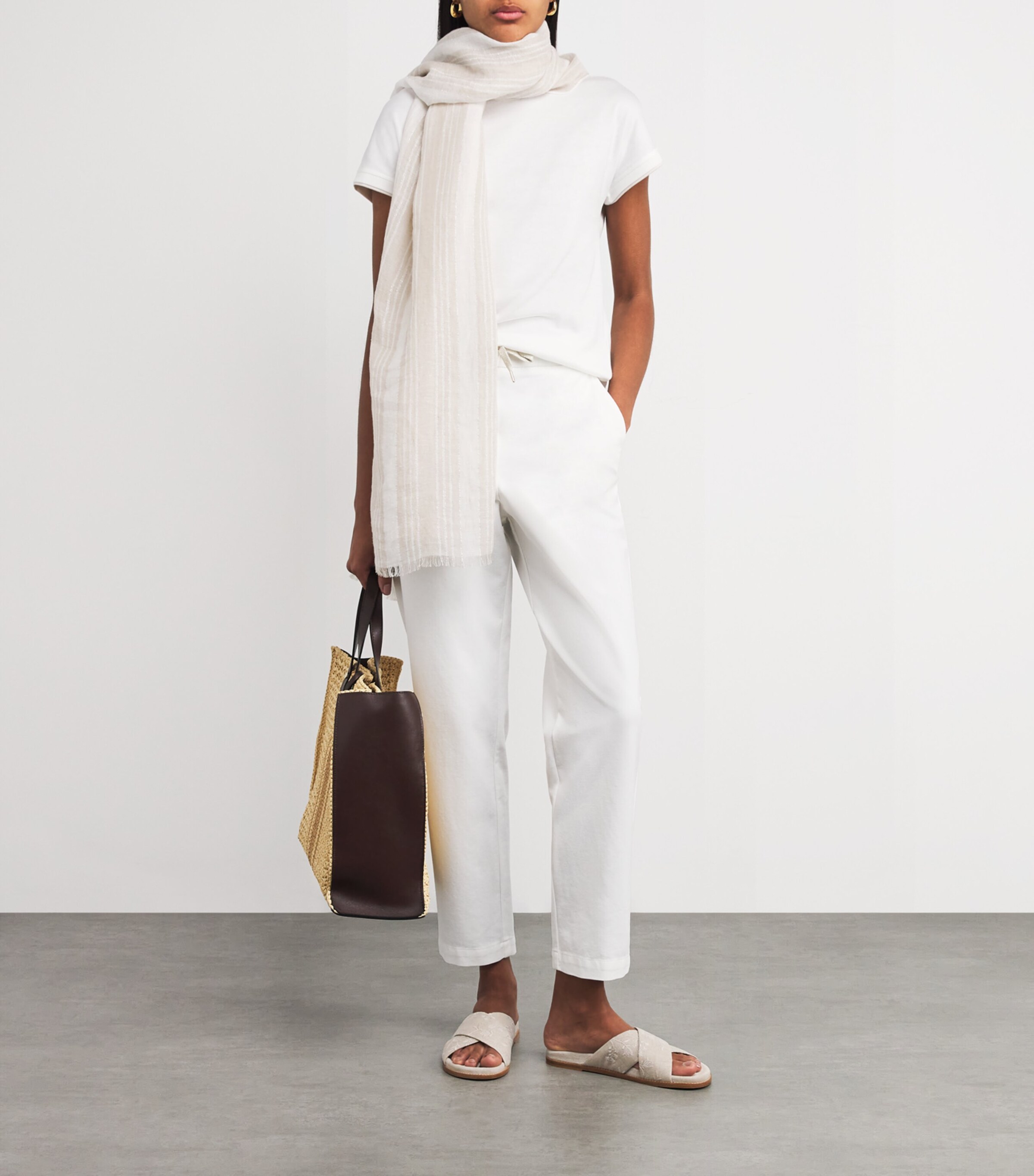 Linen-Blend Stripe Scarf AVORIO Image 2