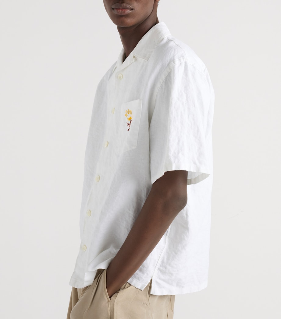 Prada Mens Linen Embroidered Oversized Bowling Shirt White Image 3