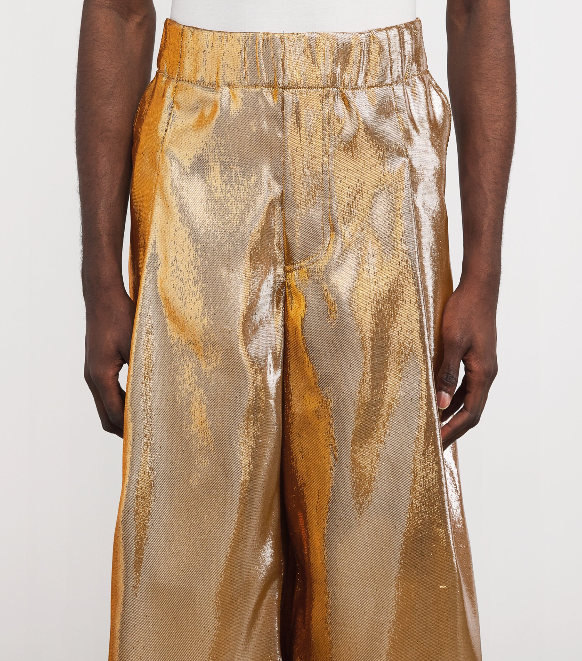 DRIES VAN NOTEN Mens Lamé Wide-Leg Trousers Gold Image 6