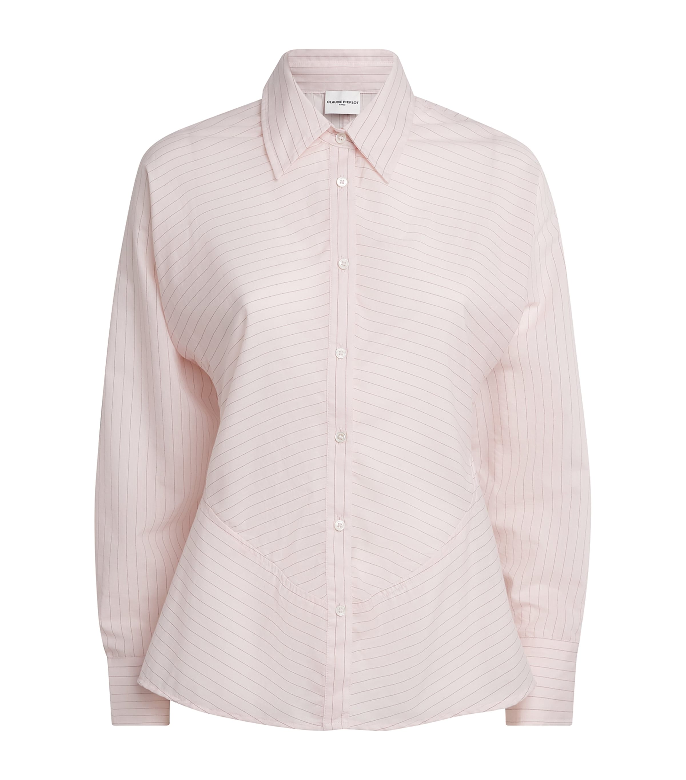 Claudie Pierlot Womens Cotton-Blend Stripe Shirt Pale Pink Image 1