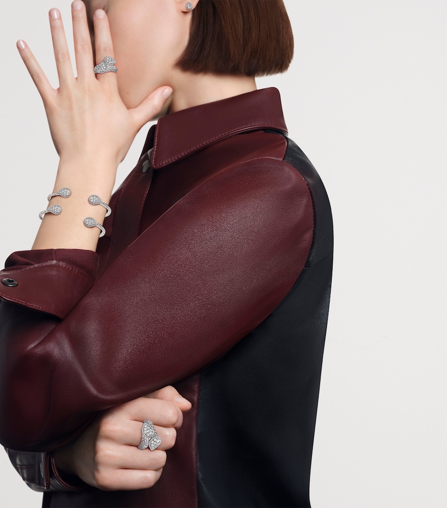 Extra Small White Gold and Diamond Serpent Bohème Motif Earrings WHITE Image 2