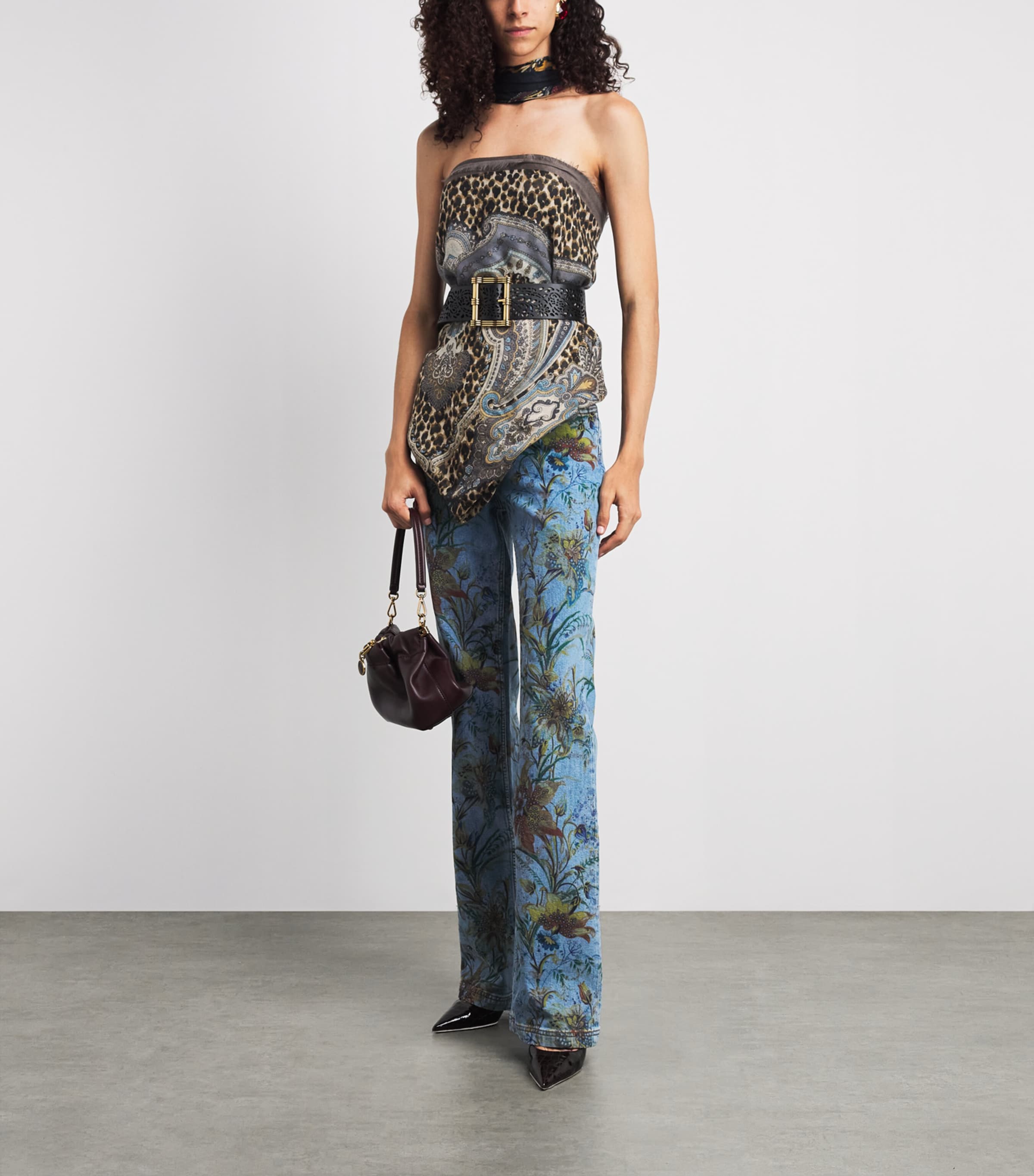 Etro Womens Floral Flare Jeans Prnt/pl Blu Bs Image 2