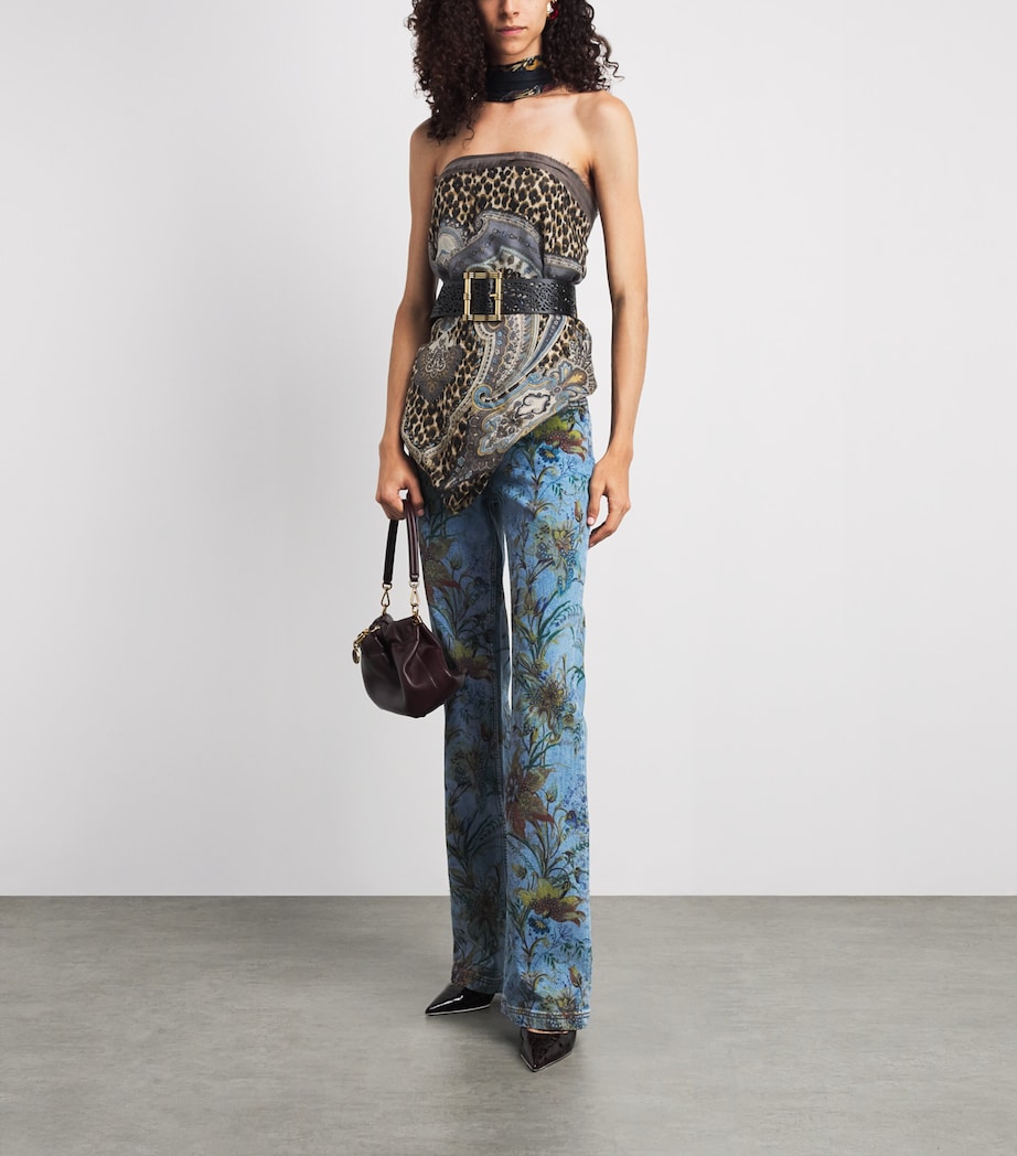 Etro Womens Floral Flare Jeans Prnt/pl Blu Bs Image 2