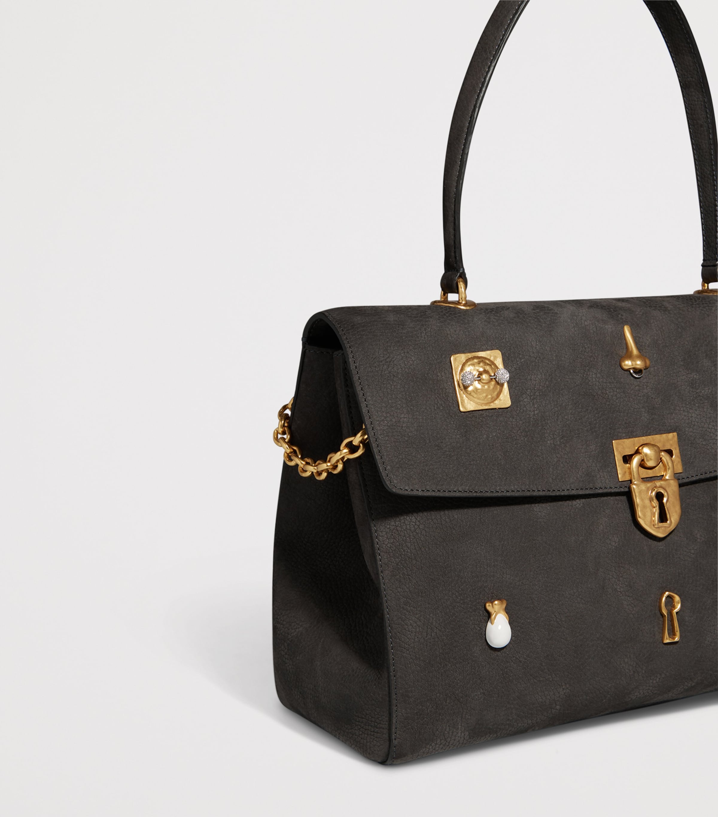Schiaparelli Leather Secret Bijoux Top-Handle Bag Dark Grey Image 7