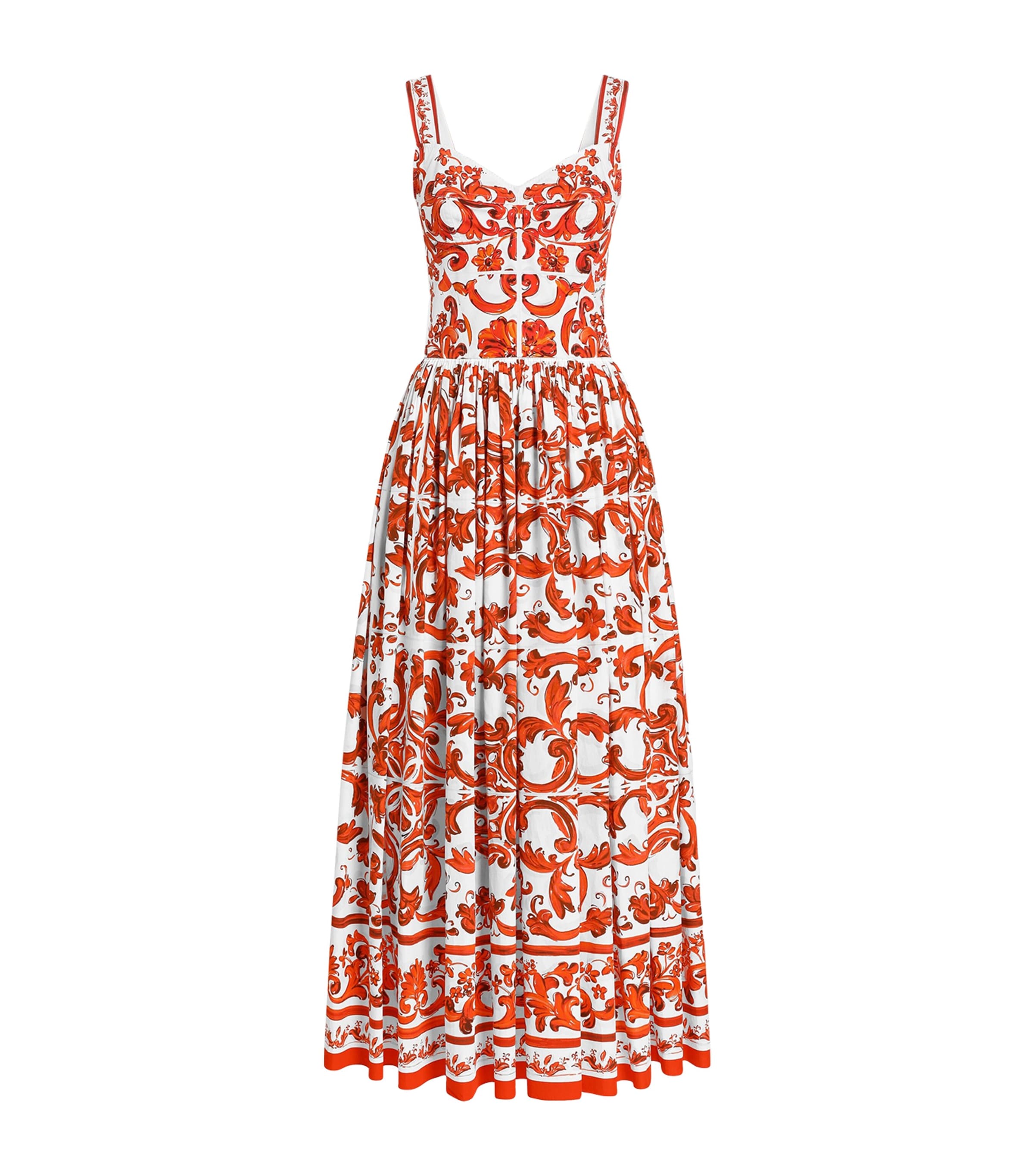 Dolce&Gabbana Womens Cotton Majolica Print Midi Dress Combined Colou Image 1
