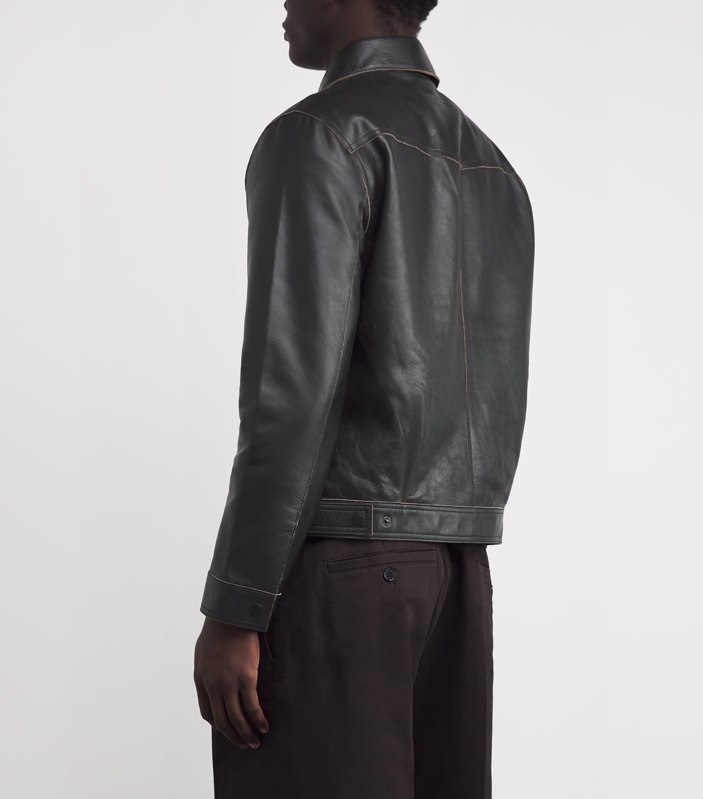 Contrast Stitch Leather Jacket BLACK Image 4