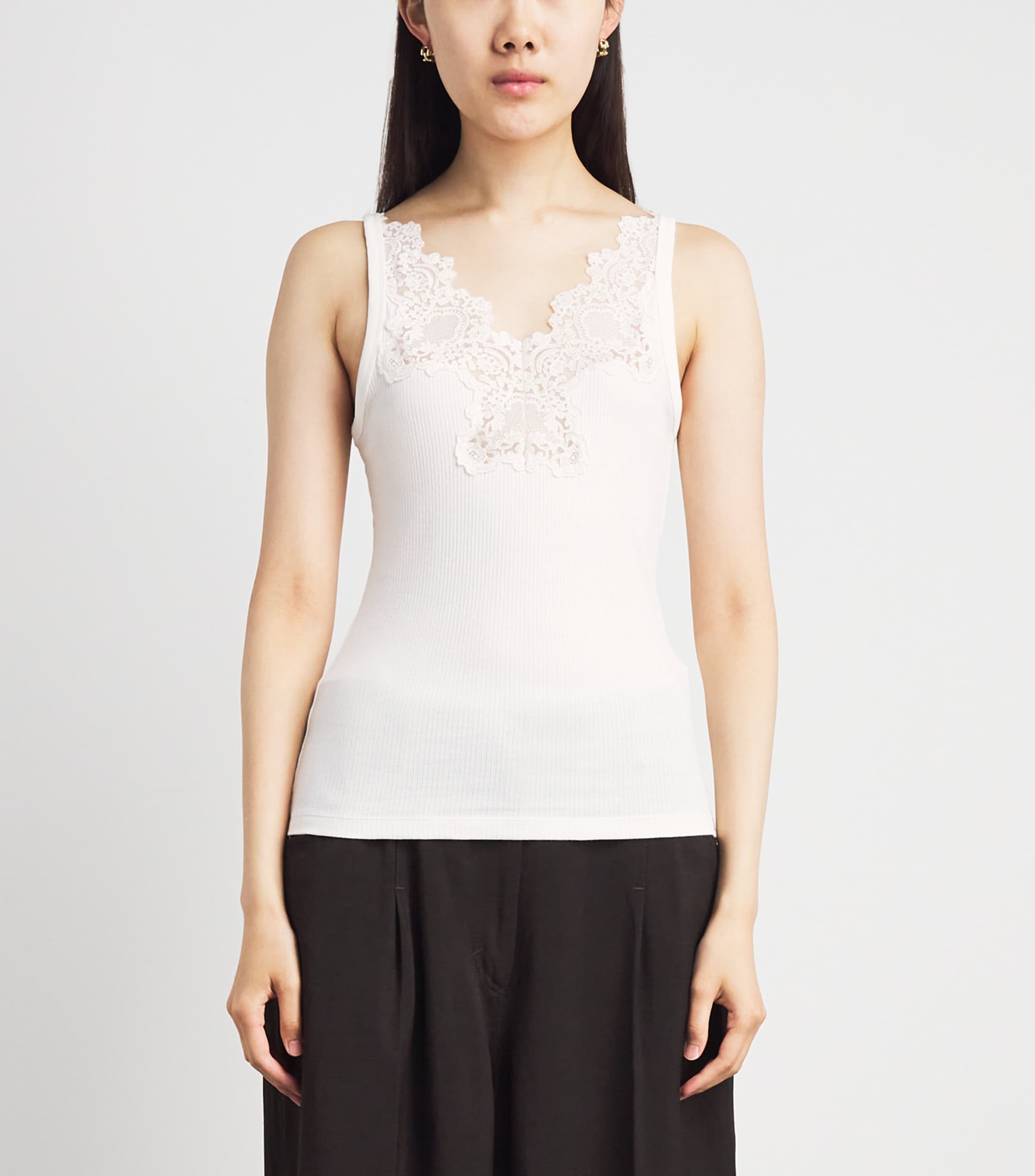 Sandro Paris Womens Ribbed Lace-Trim Tank Top Ecru Image 4