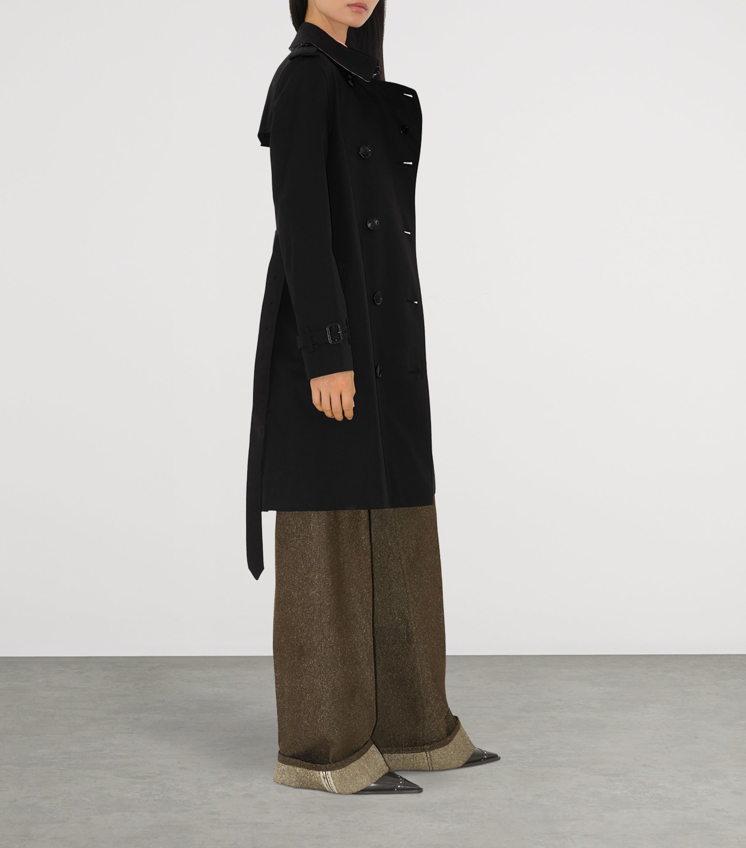 Gabardine Mid-Length Kensington Heritage Trench Coat BLACK Image 3