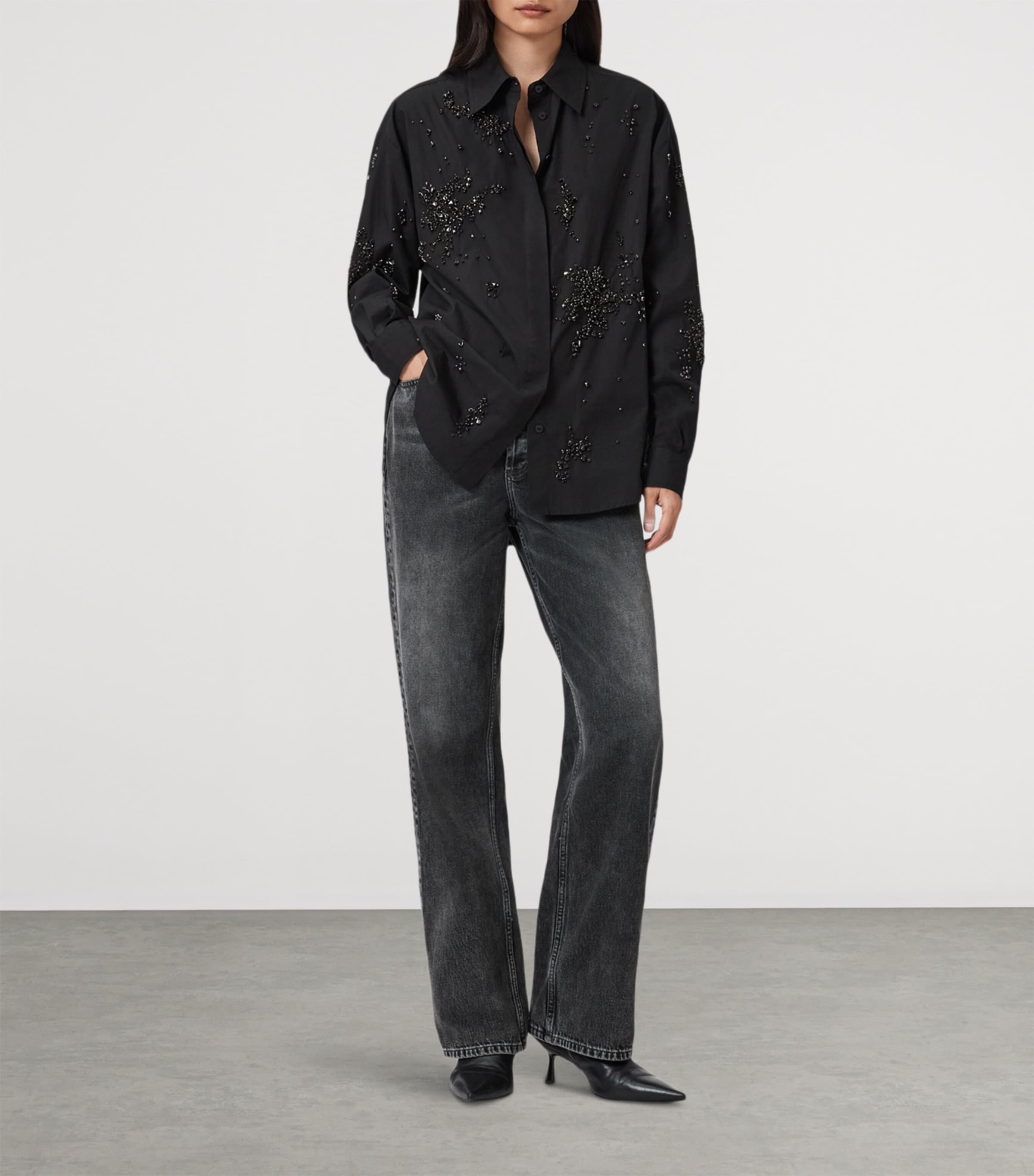 Organic Cotton Embellished Gemi Shirt BLACK Image 2