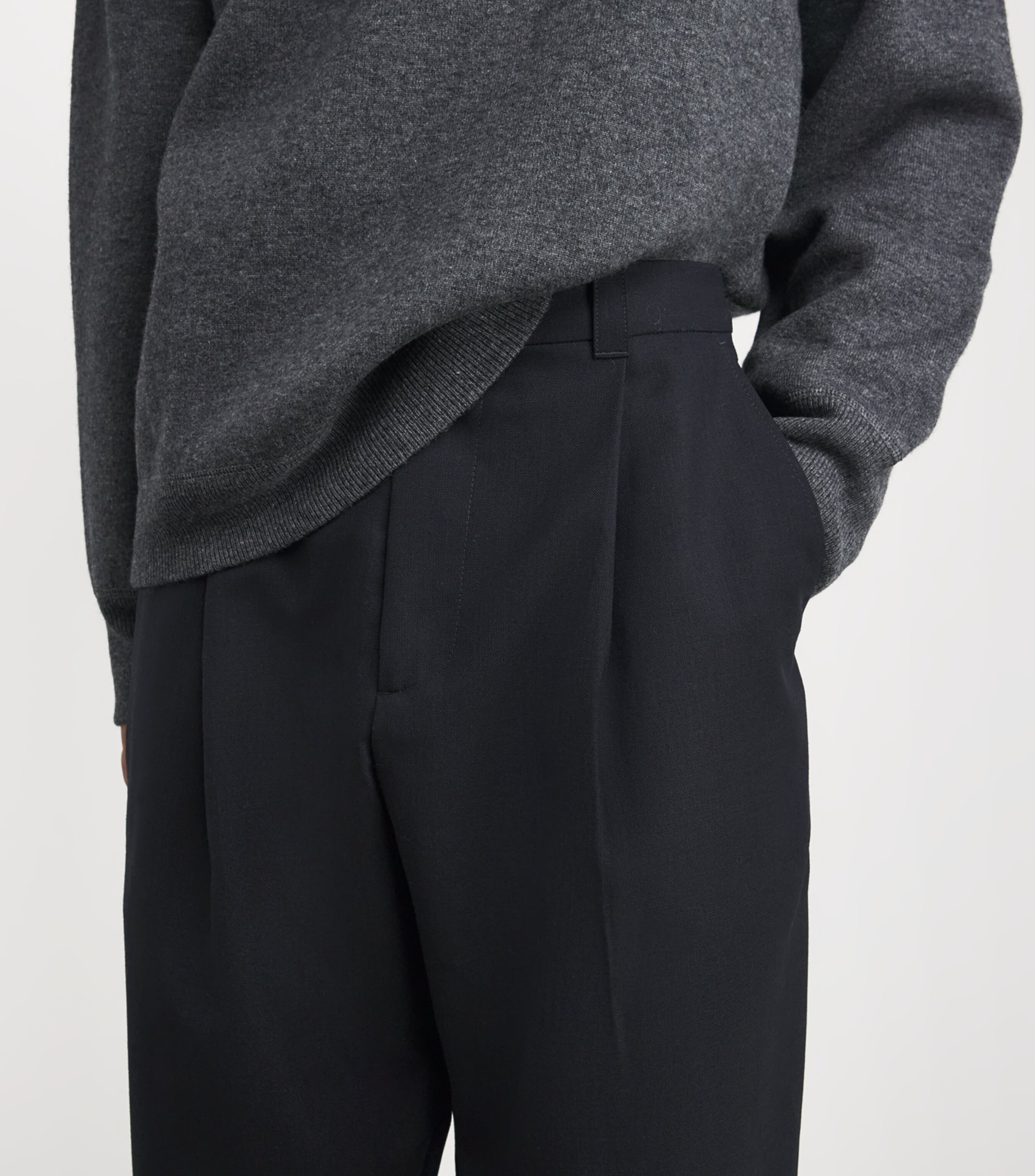 Wool Curved Tapered Trousers DARKEST NAVY Image 6