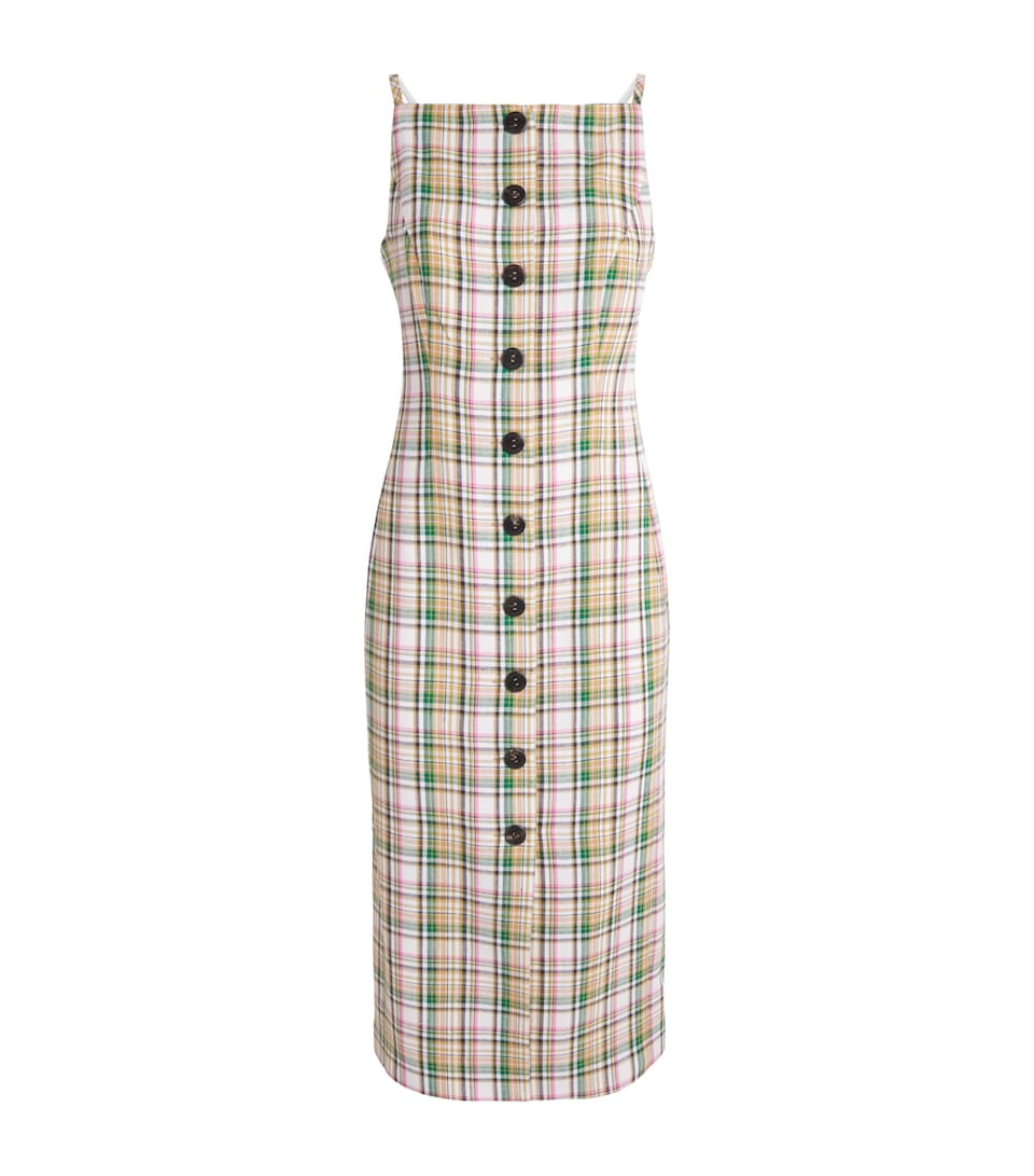 Carolina Herrera Plaid Print Midi Dress Ivory Multi