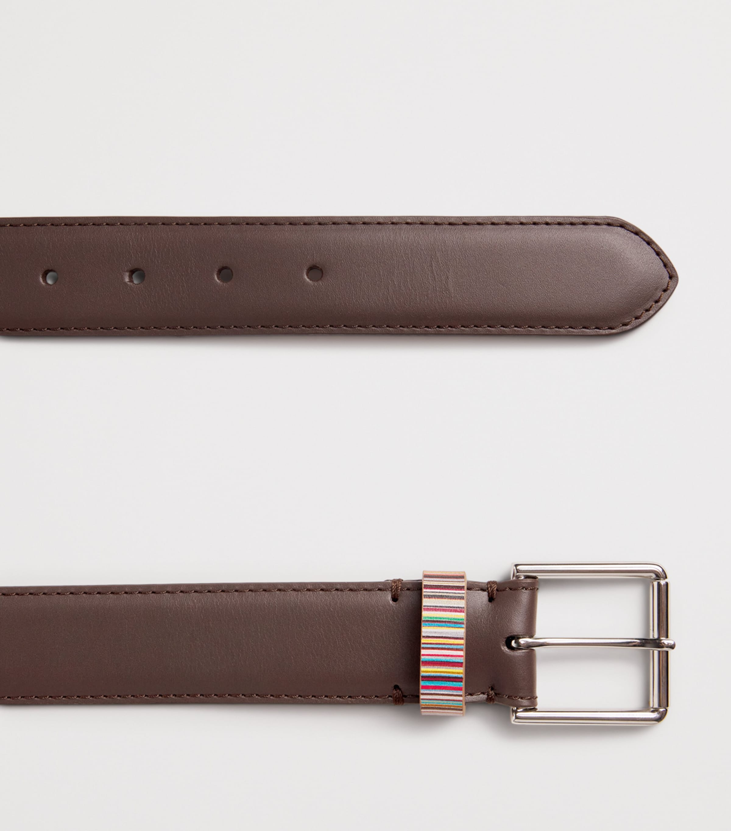 Leather Stripe Loop Belt BROWN Image 3