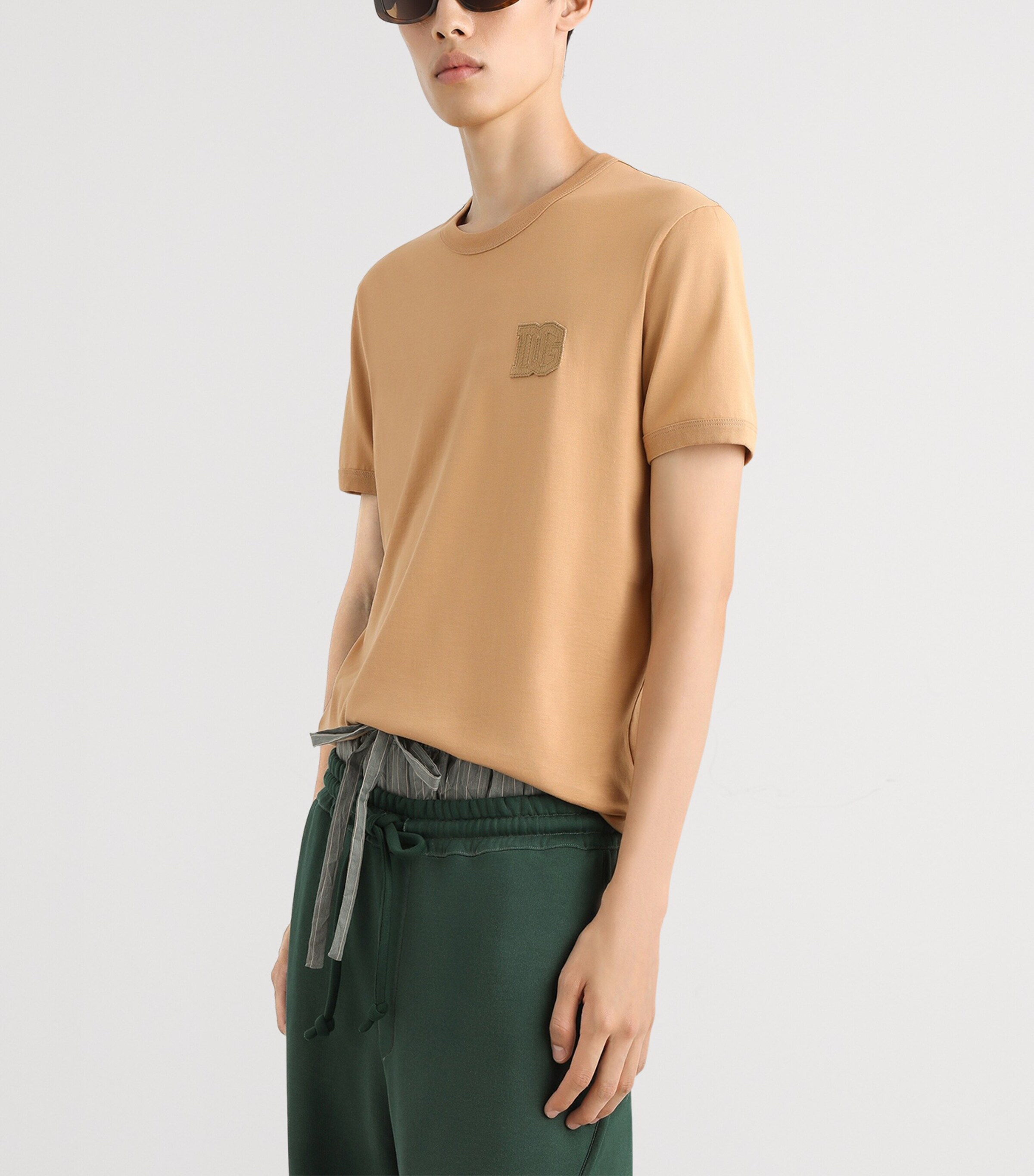 Dolce&Gabbana Mens Cotton Logo-Patch T-Shirt Light Walnut B Image 6