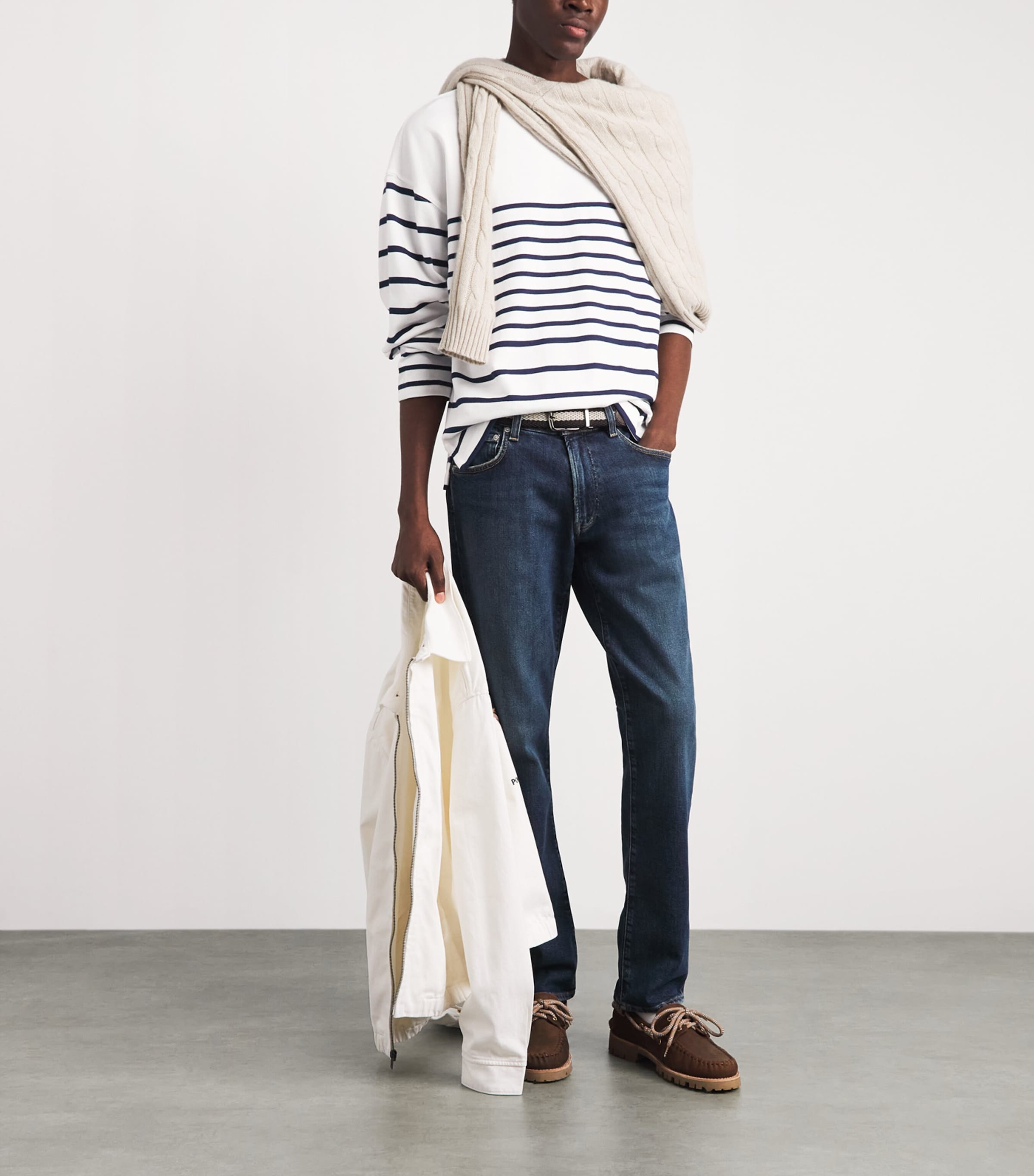Polo Ralph Lauren Mens Cotton Stripe Sweater Newport Navy/white Image 2