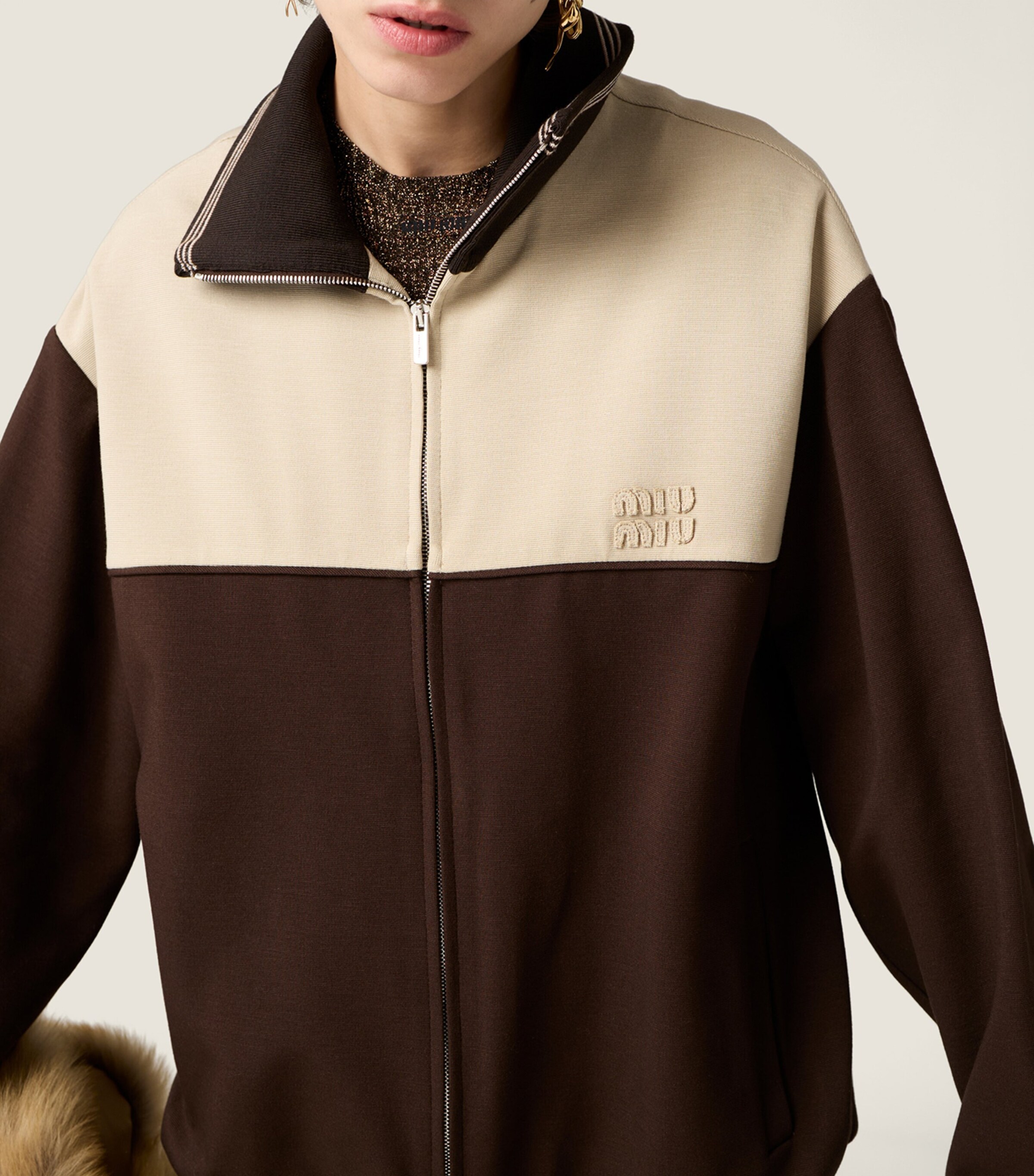 Miu Miu Brown Two-Tone Zip-Up Bomber Jacket | Harrods UK