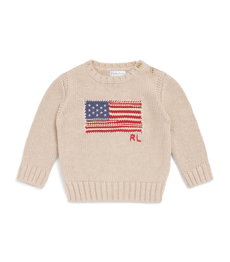 Ralph Lauren Kids American Flag Sweater (3-24 Months) Oatmeal Multi Image 1