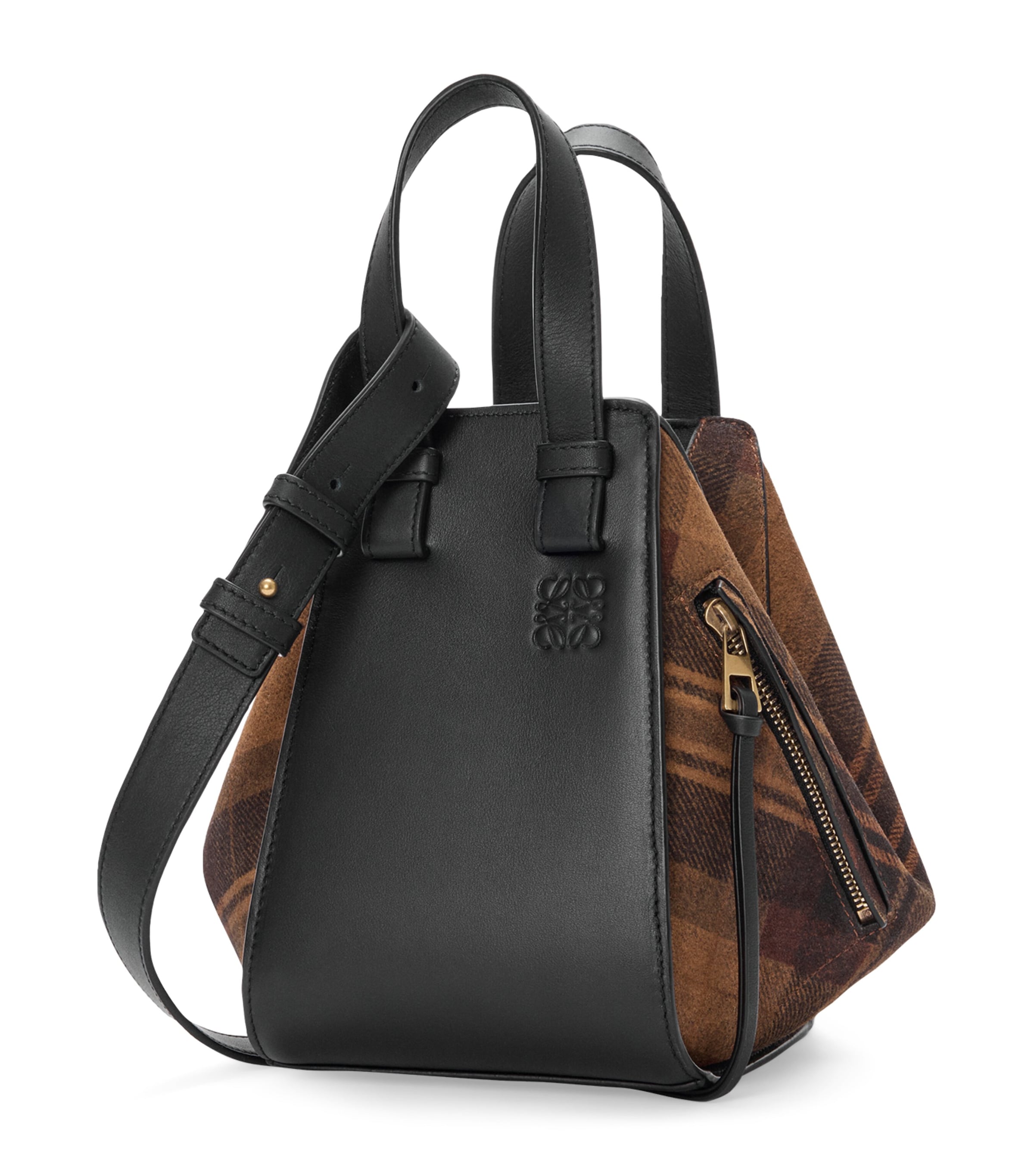 Loewe Compact Tartan Hammock Top-handle Bag In Brown