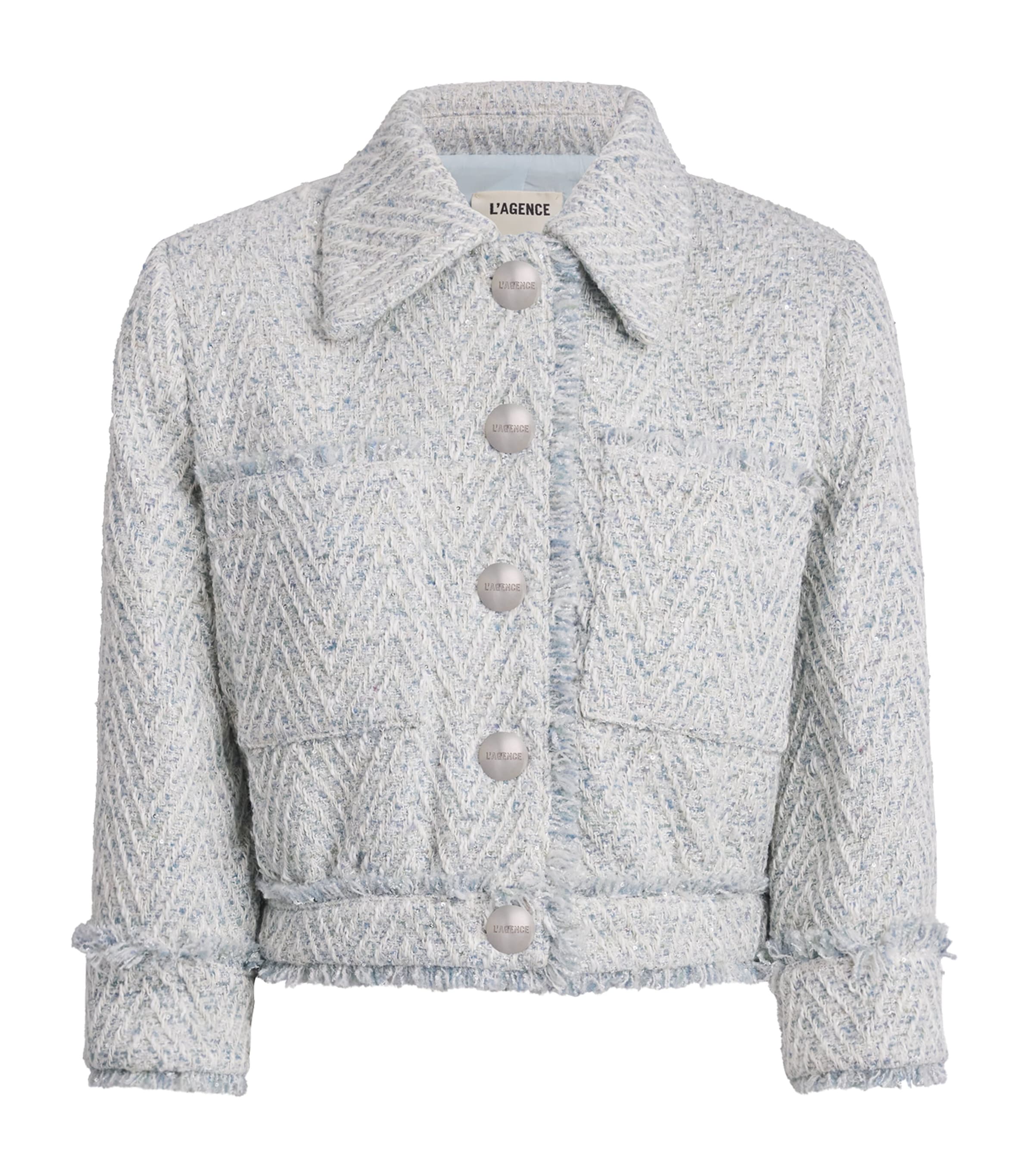 L'Agence Womens Tweed Chevron Jacket Lt Blue/ivory Chvron Image 1