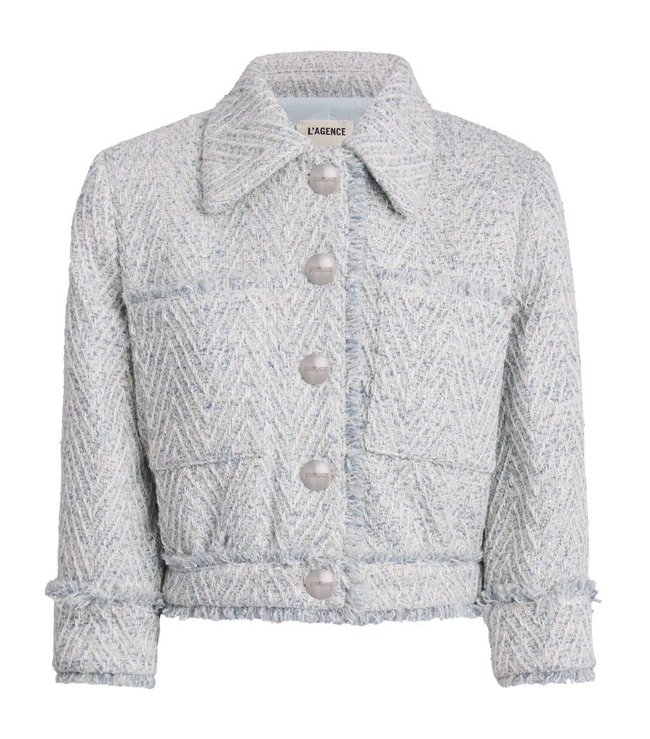 L'Agence Womens Tweed Chevron Jacket Lt Blue/ivory Chvron Image 1