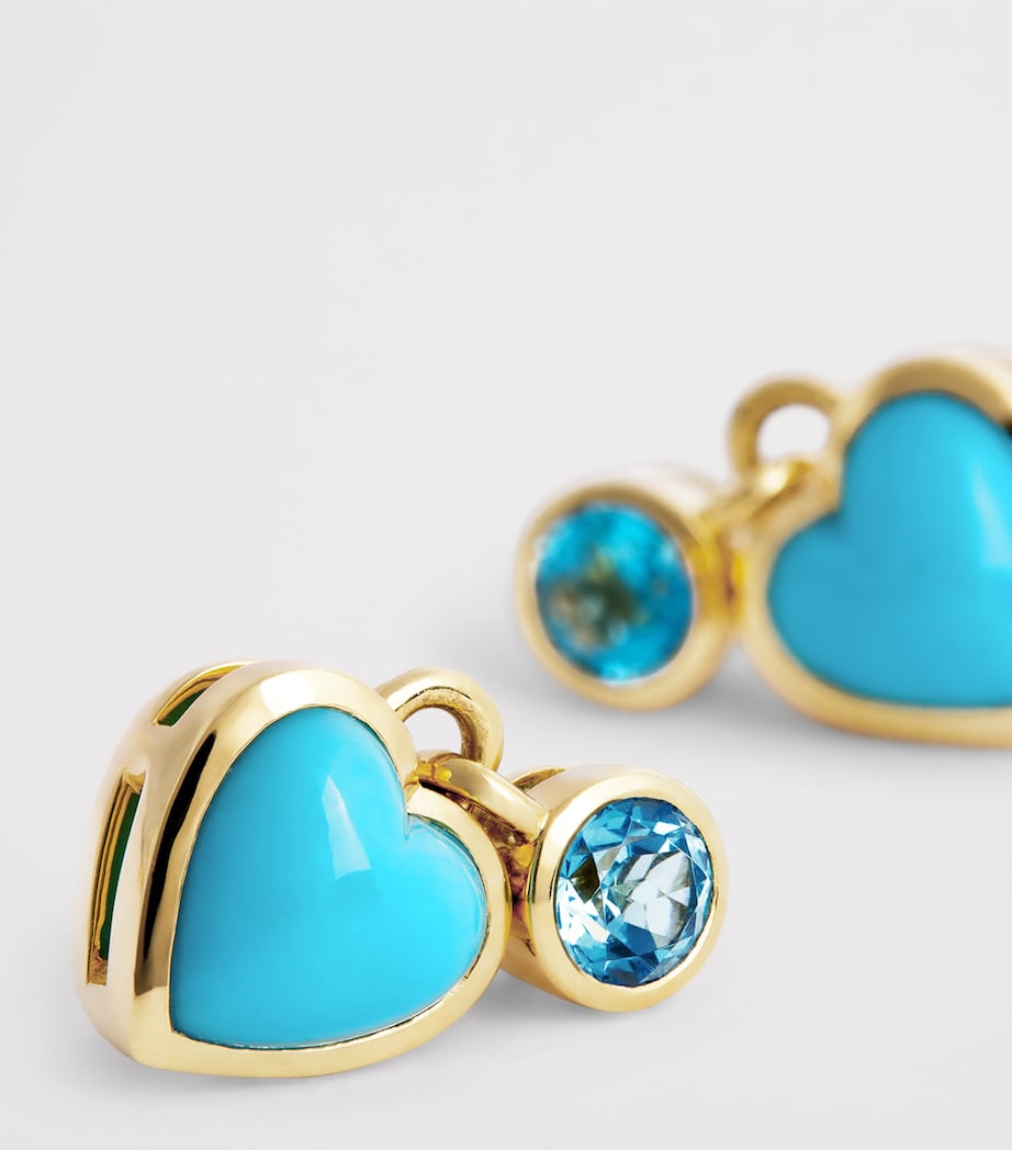 Yellow Gold and Topaz Blue Heart Earrings YELLOW GOLD Image 6
