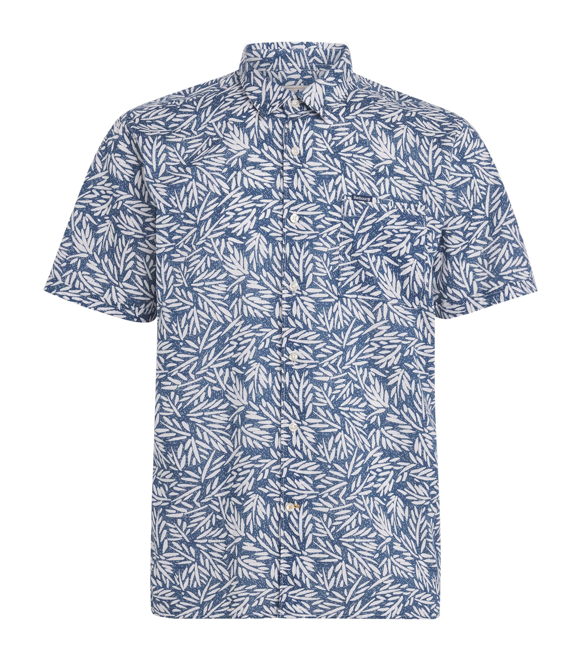 Barbour Jackstone Leaf Print Short Sleeve Cotton Button-up Shirt In Blue