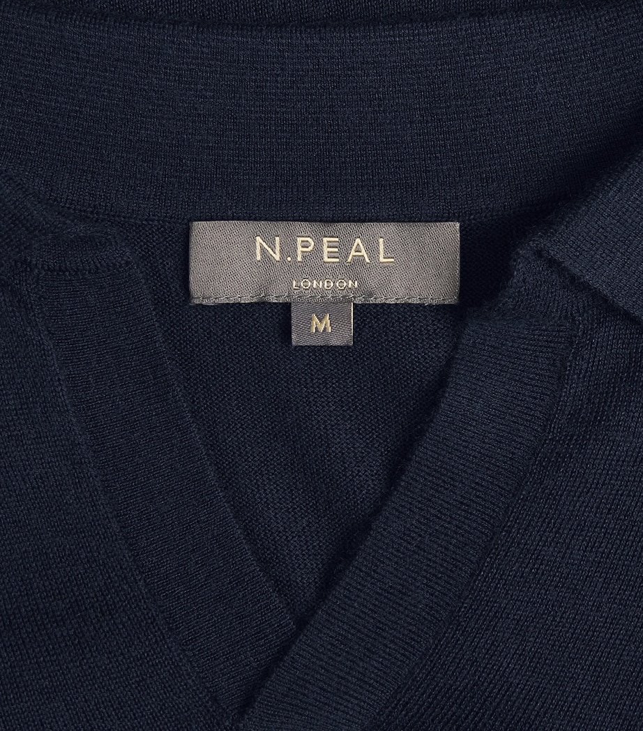 N.Peal Mens Cashmere-Silk Padstow Polo Shirt Indigo Blue Image 6