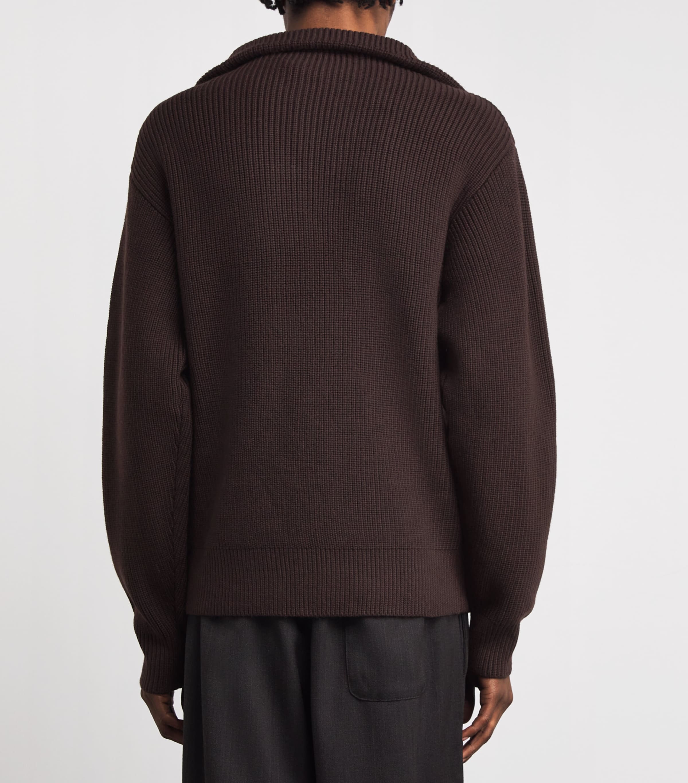 Merino Wool Quarter-Zip Ribbed Sweater ICED COFFEE Image 4