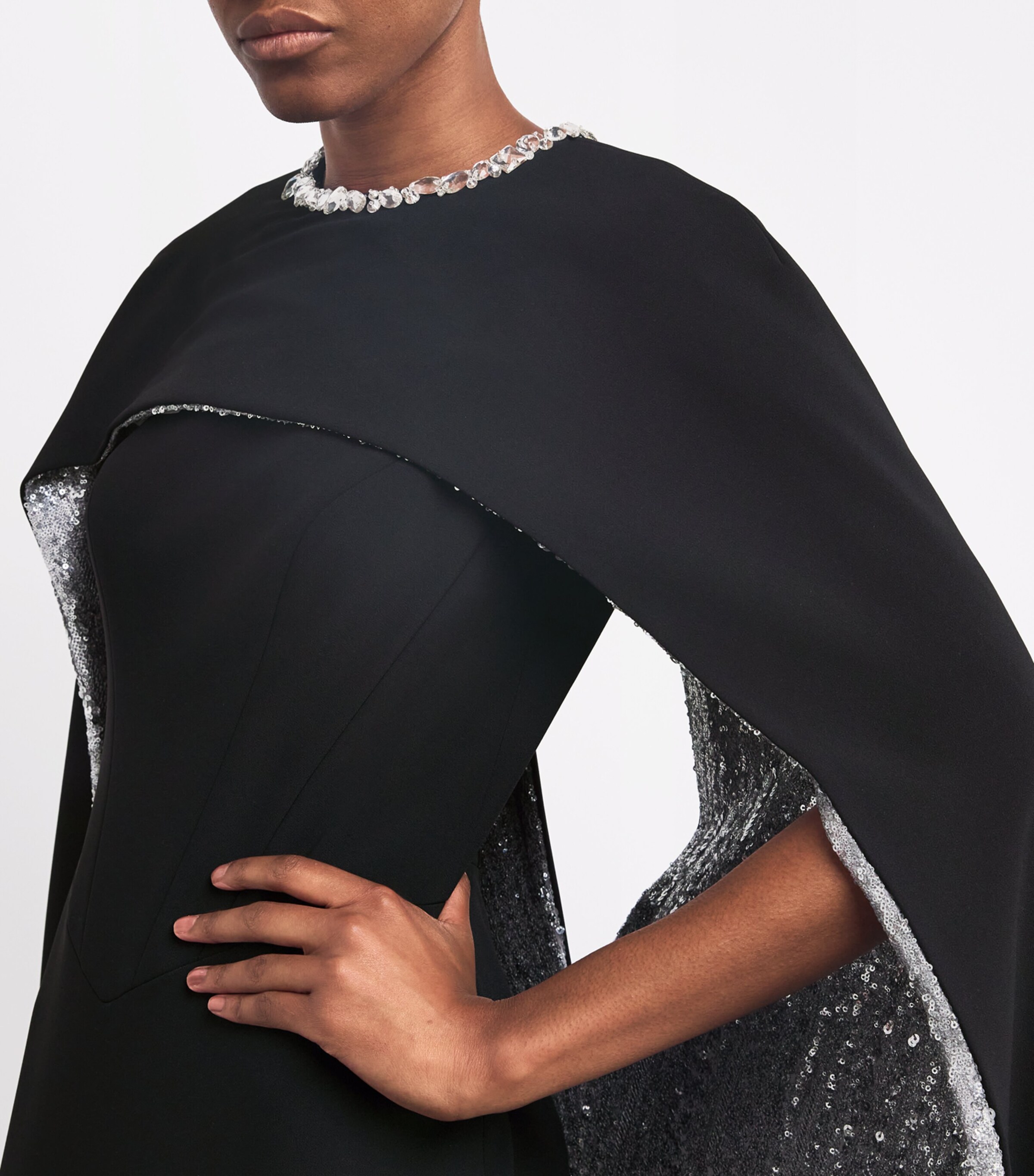 Sequinned Cape Gown BLACK/SILVER Image 4