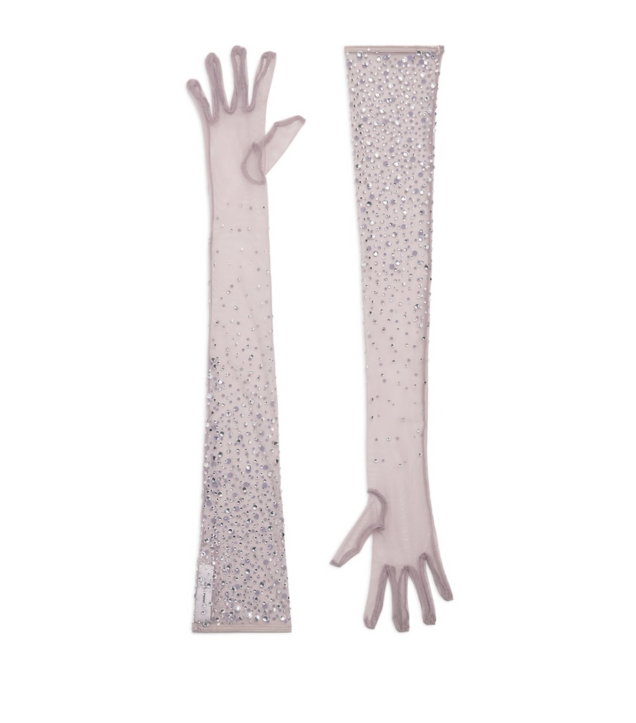 Mesh Crystal-Embellished Gloves LAVENDER GREY Image 1