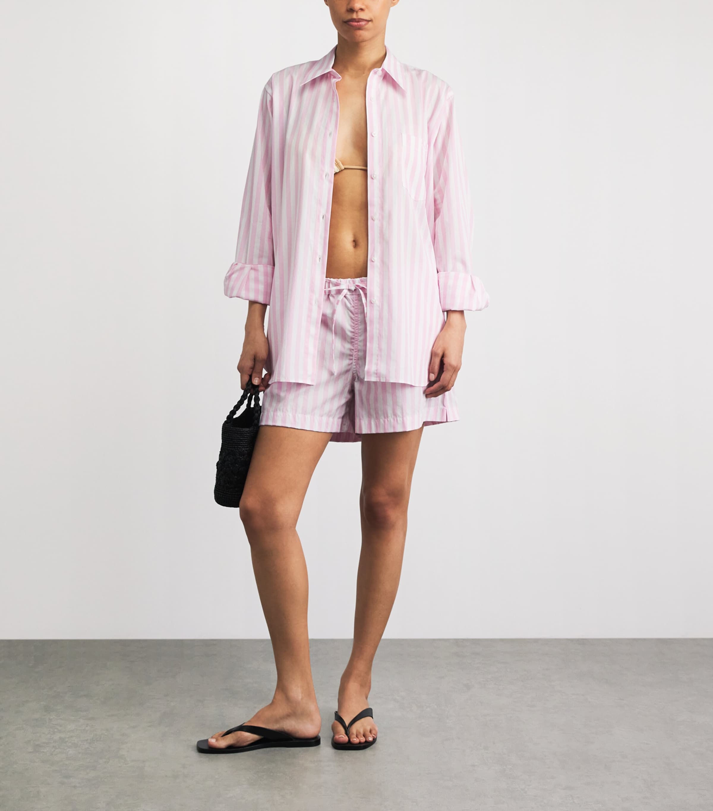 Hunza G Womens Cotton Stripe Cabana Shirt Pink Image 2