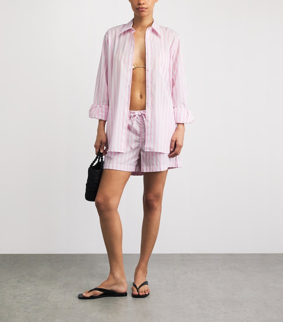 Hunza G Womens Cotton Stripe Cabana Shirt Pink Image 2