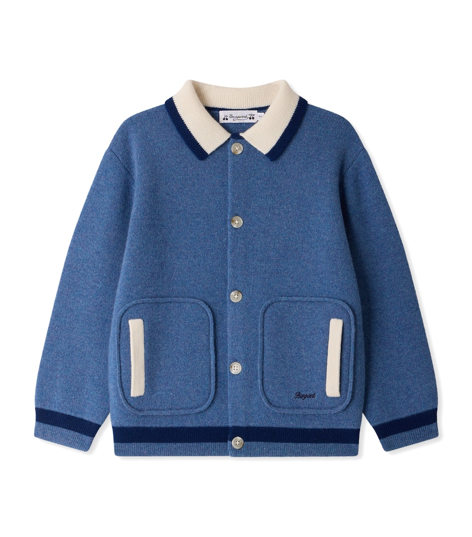 Bonpoint Cashmere Collared Cardigan (4-8 Years) Bleu Paon Image 1