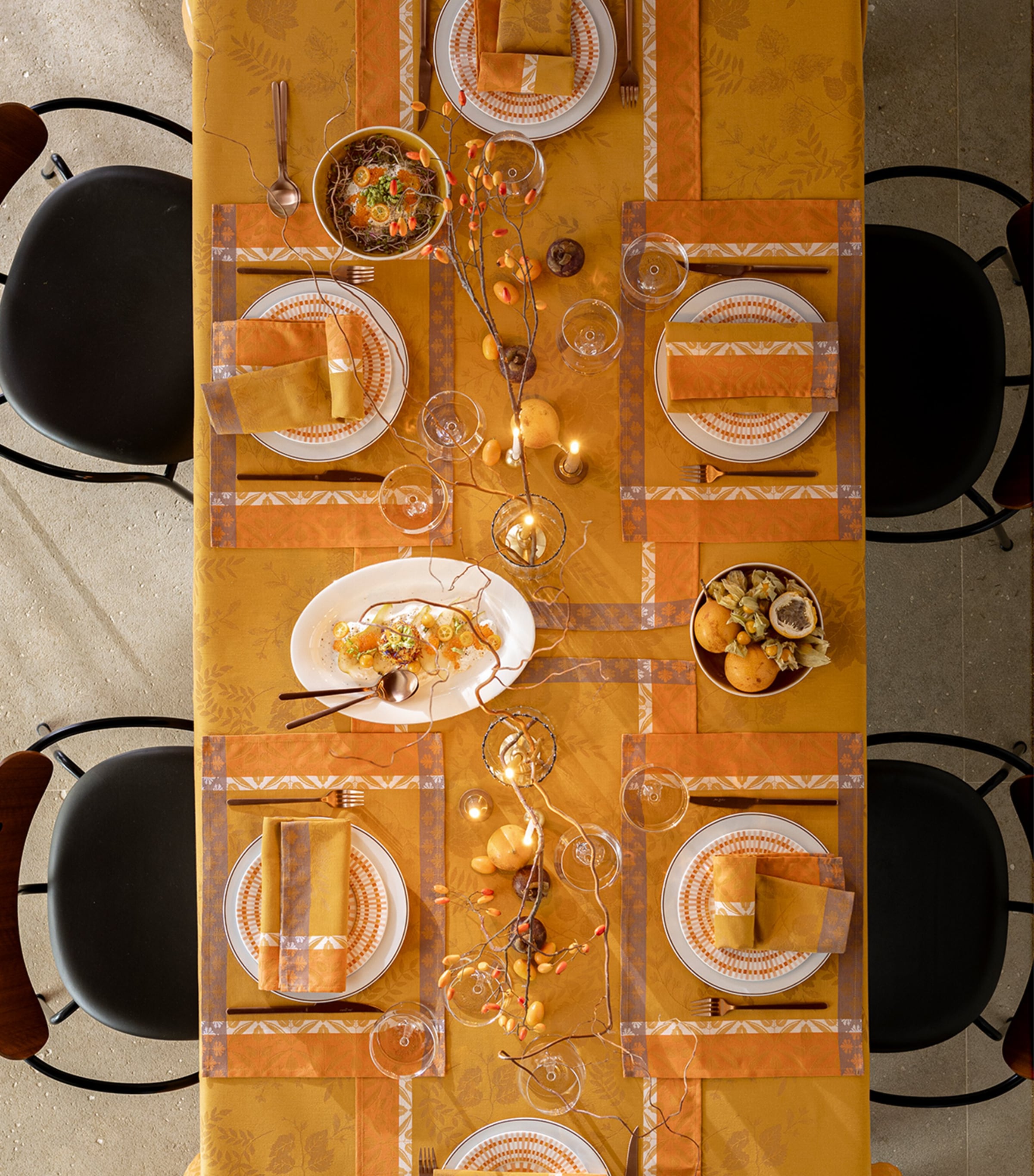 Le Jacquard Français Cotton Manor Lane Tablecloth (175cm x 250cm) Orange Image 2