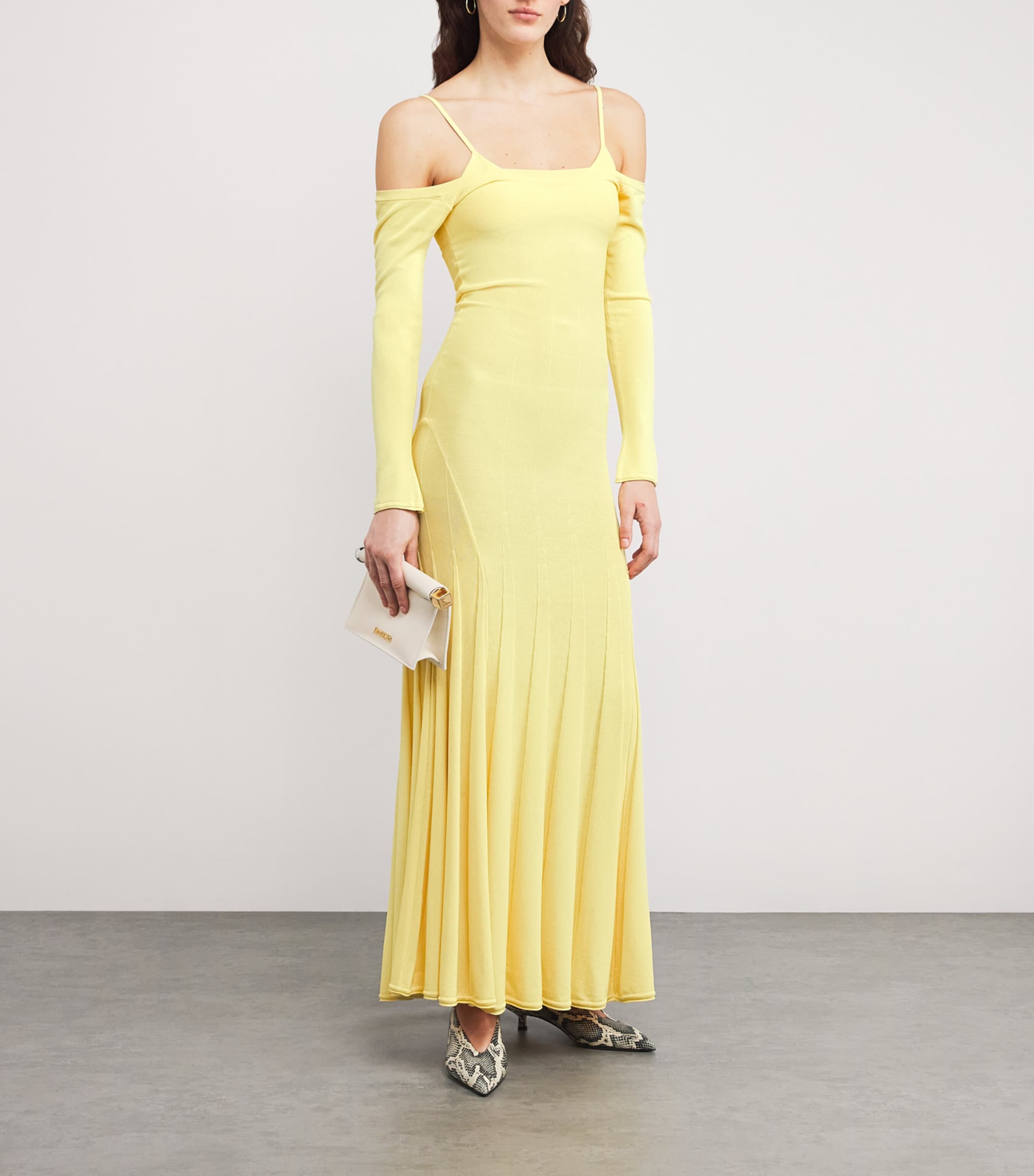 Jacquemus Womens Knitted Off-The-Shoulder Maxi Dress Yellow Image 2