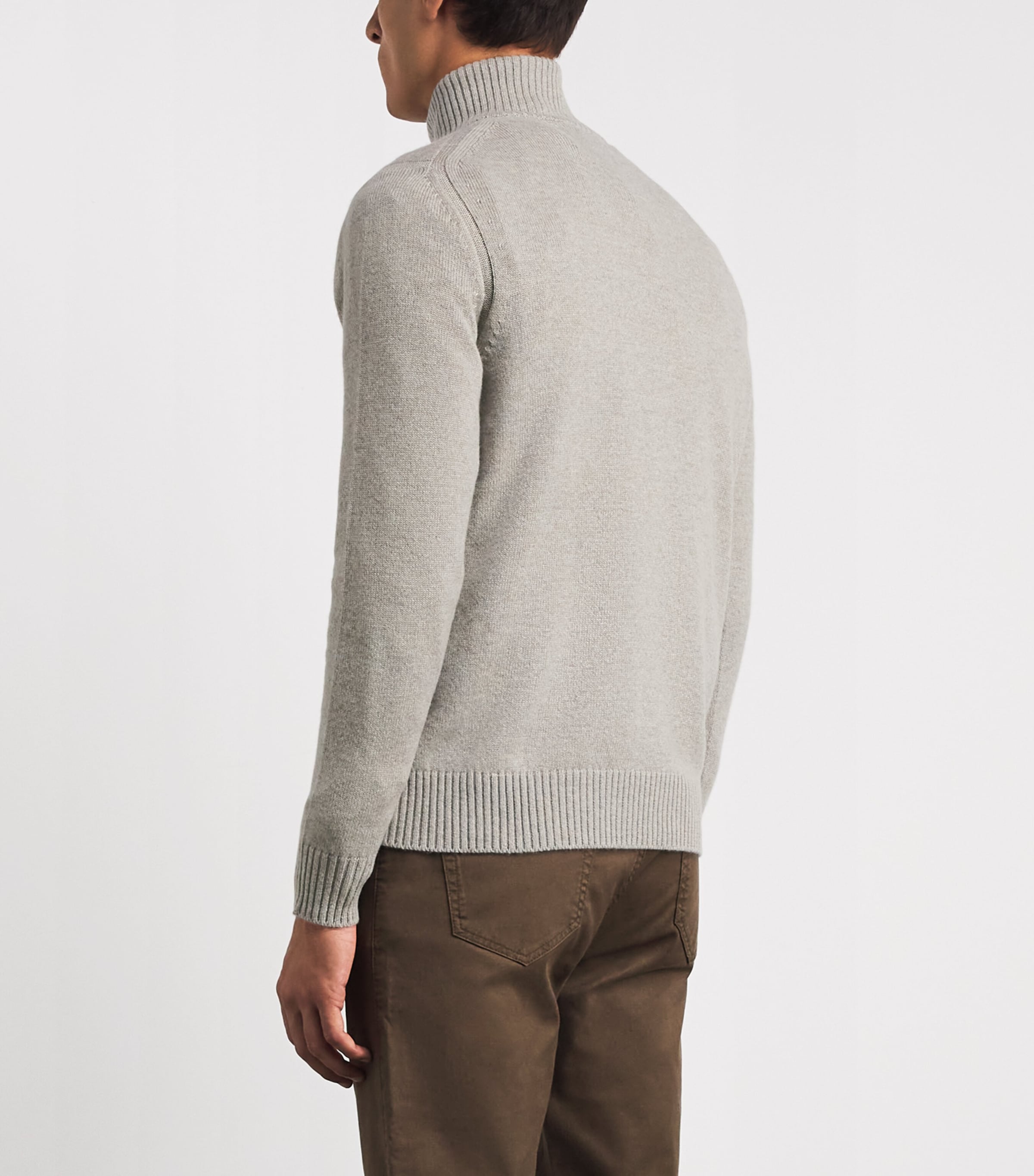 Purdey Mens Cashmere Leather Trim Quarter-Zip Sweater Pigeon Image 5