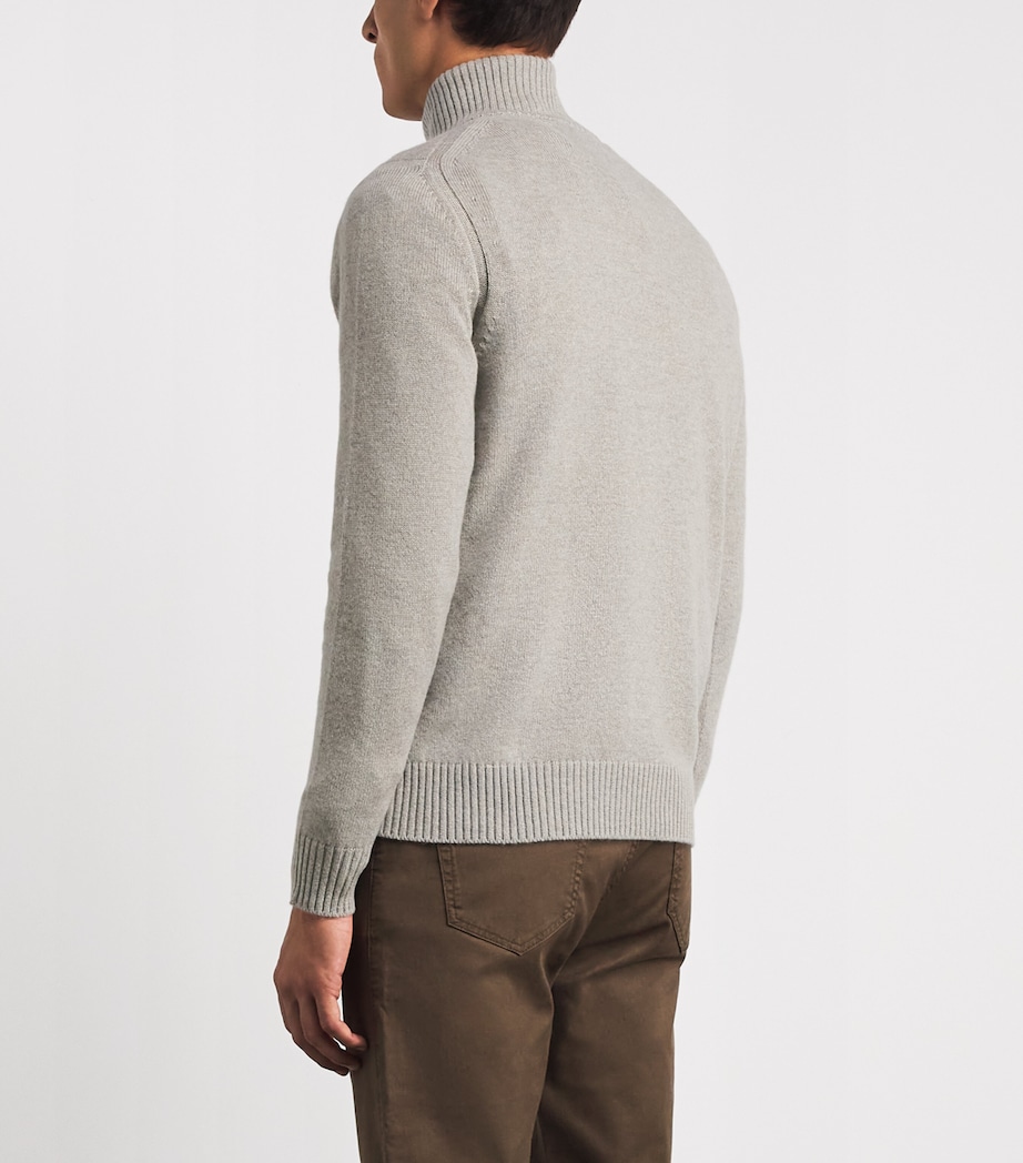 Purdey Mens Cashmere Leather Trim Quarter-Zip Sweater Pigeon Image 5