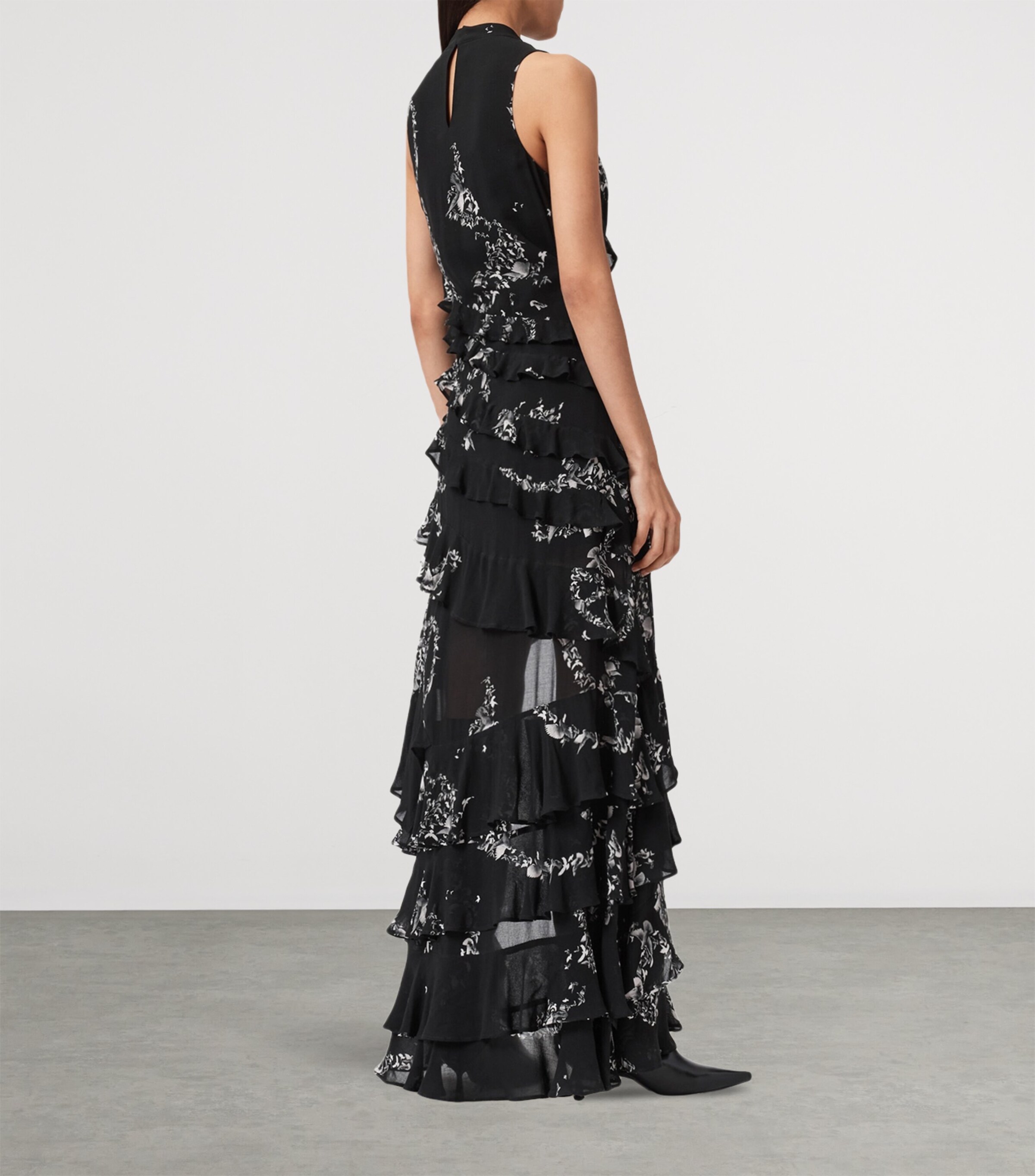AllSaints Womens Printed Cady Maxi Dress Flight Black Image 5