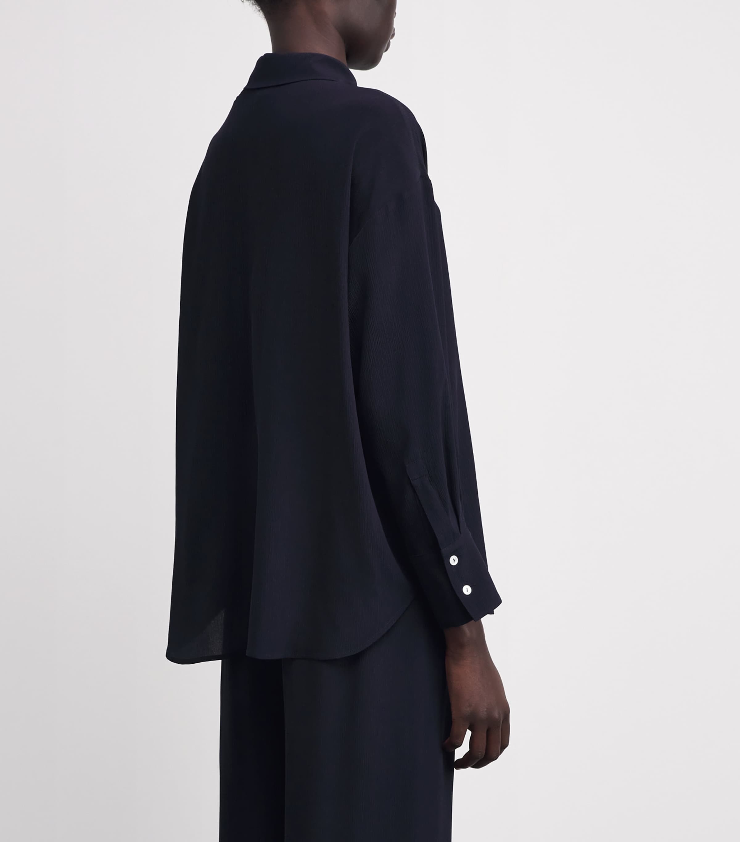 NOMADISSEM Womens Silk Shirred Shirt Dark Navy Image 4