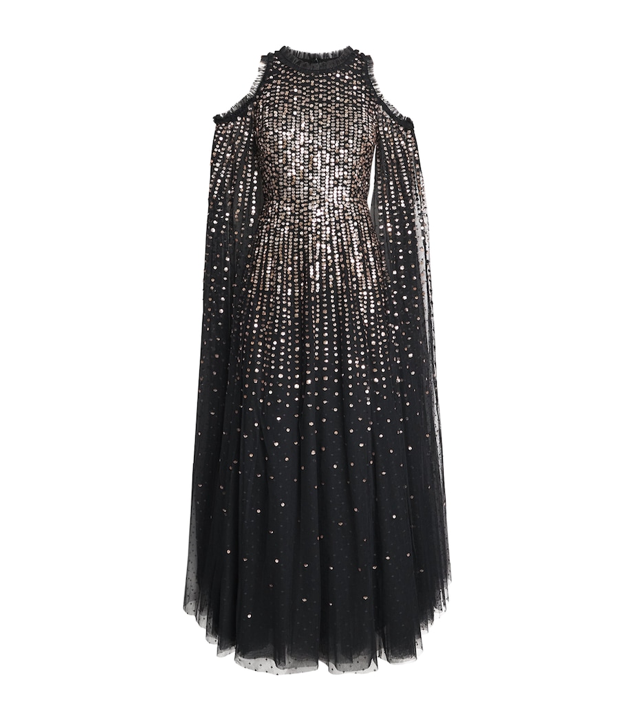 Sequin Cape-Detail Moonlight Maxi Dress 77966638 GR/MET Image 1