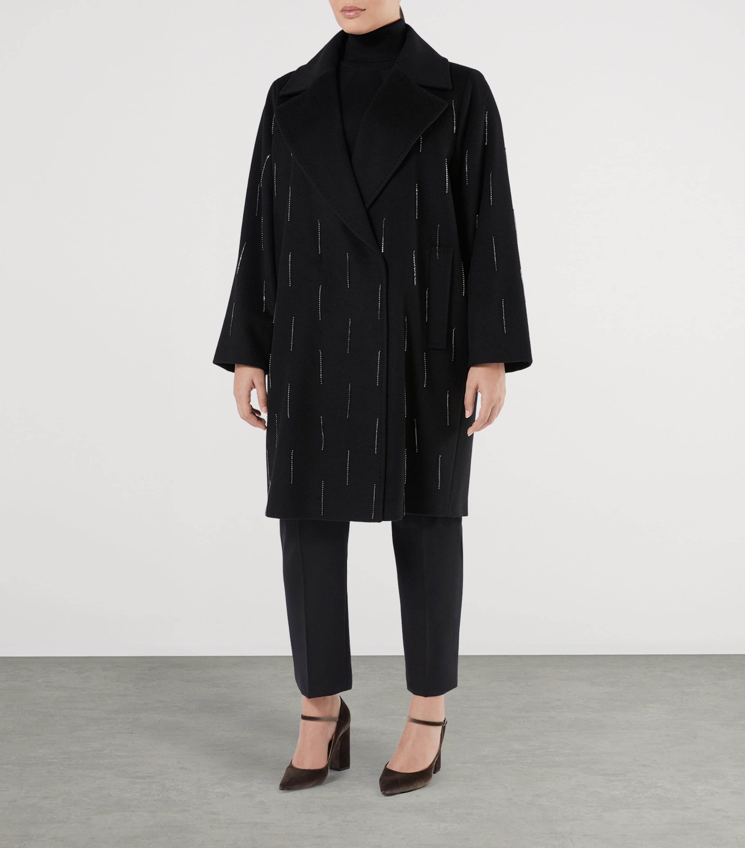 Virgin Wool Embellished Coat BLACK Image 2