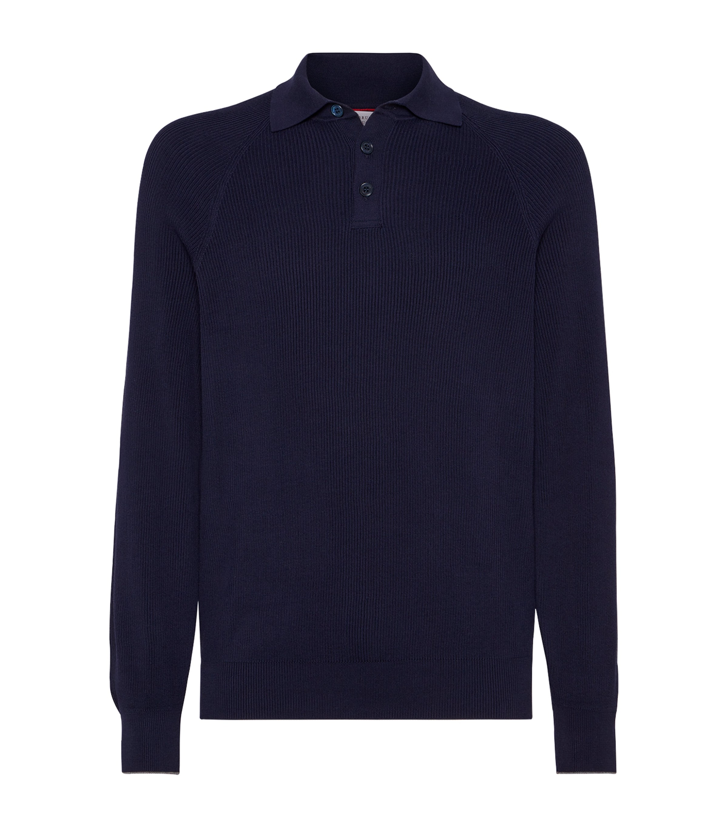 Brunello Cucinelli Ribbed Blue Polo Shirt In Cotton Long-sleeves In Blue