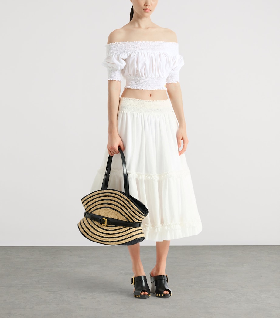 Balmain Womens Poplin Gathered Flared Skirt Blanc Image 3