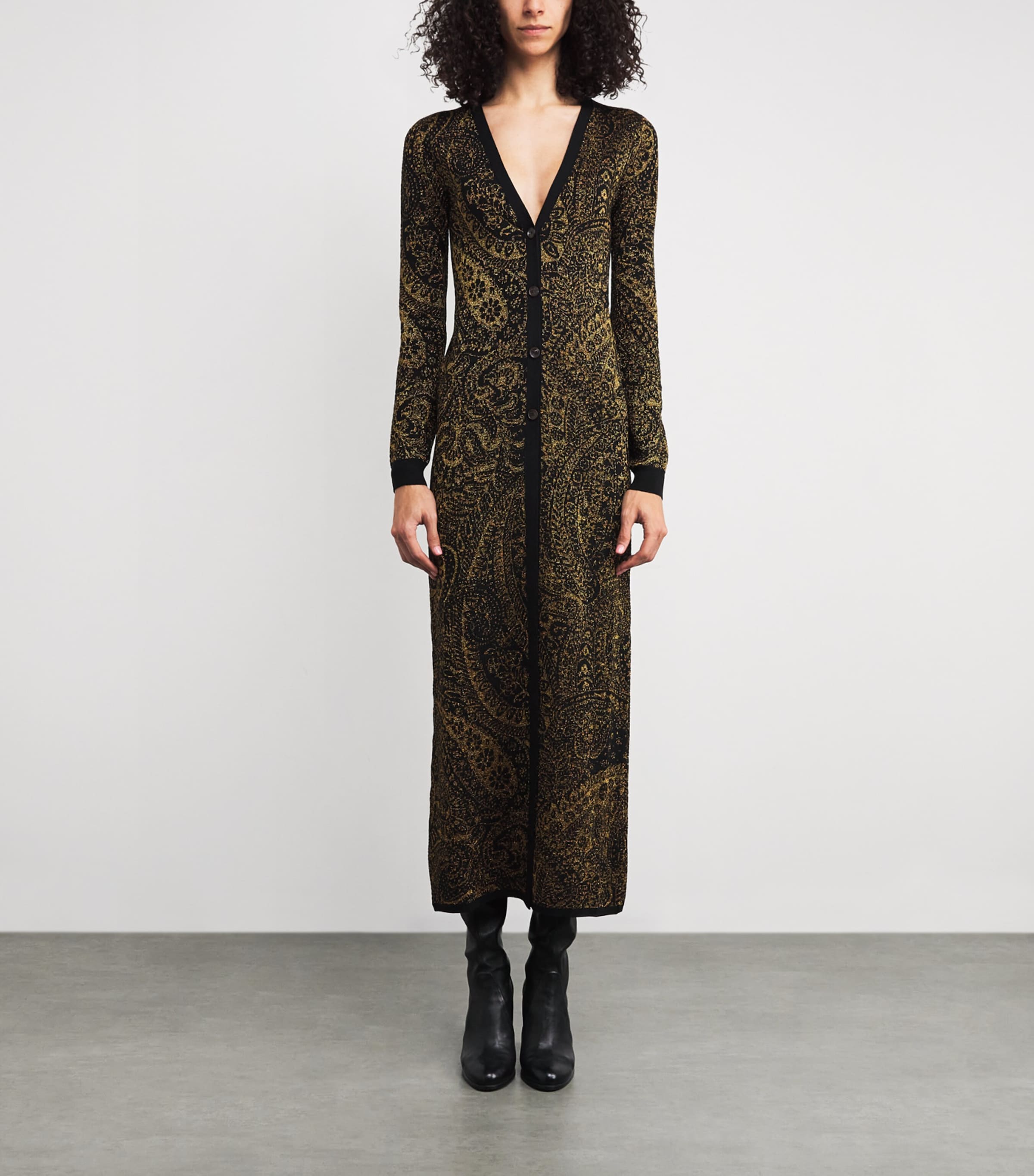 Wool-Blend Paisley V-Neck Maxi Dress S9810 Image 3