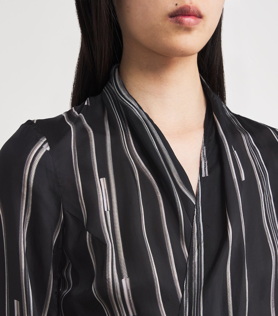 Printed Wrap Midi Dress 0909 BLACK/PEARL Image 6