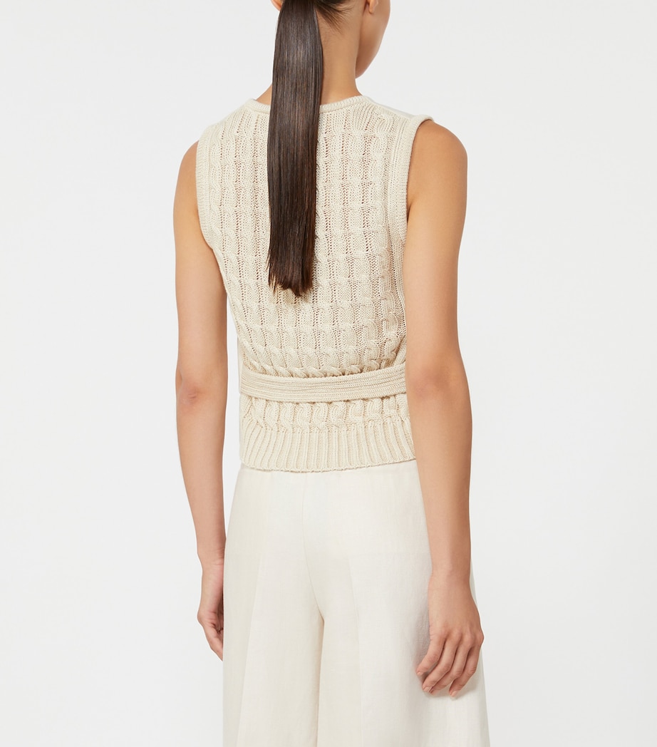 Max Mara Womens Linen Cable-Knit Waistcoat Beige Image 4