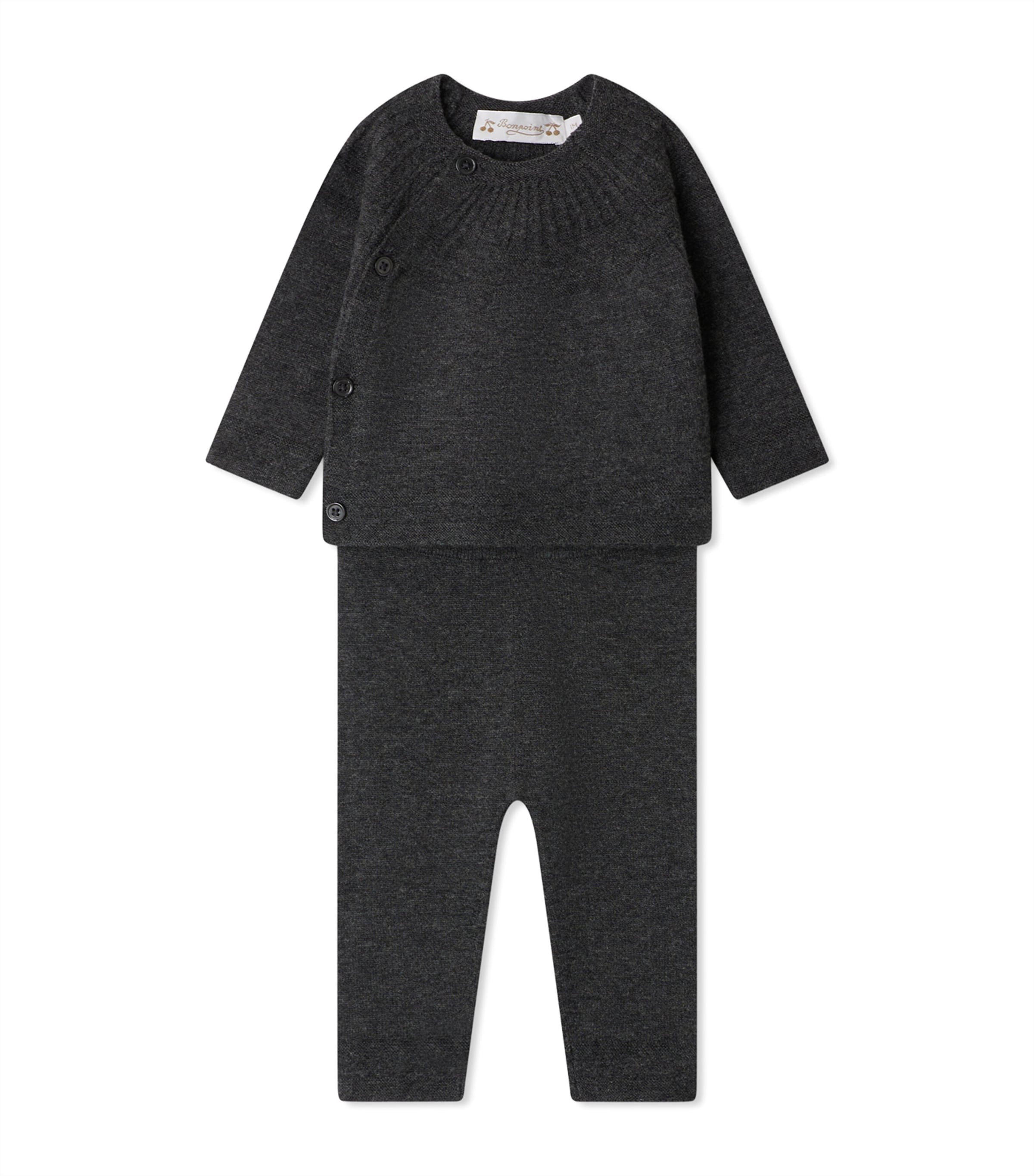 Bonpoint Kids' Wool-cotton Jina Top And Trousers Set In Gray