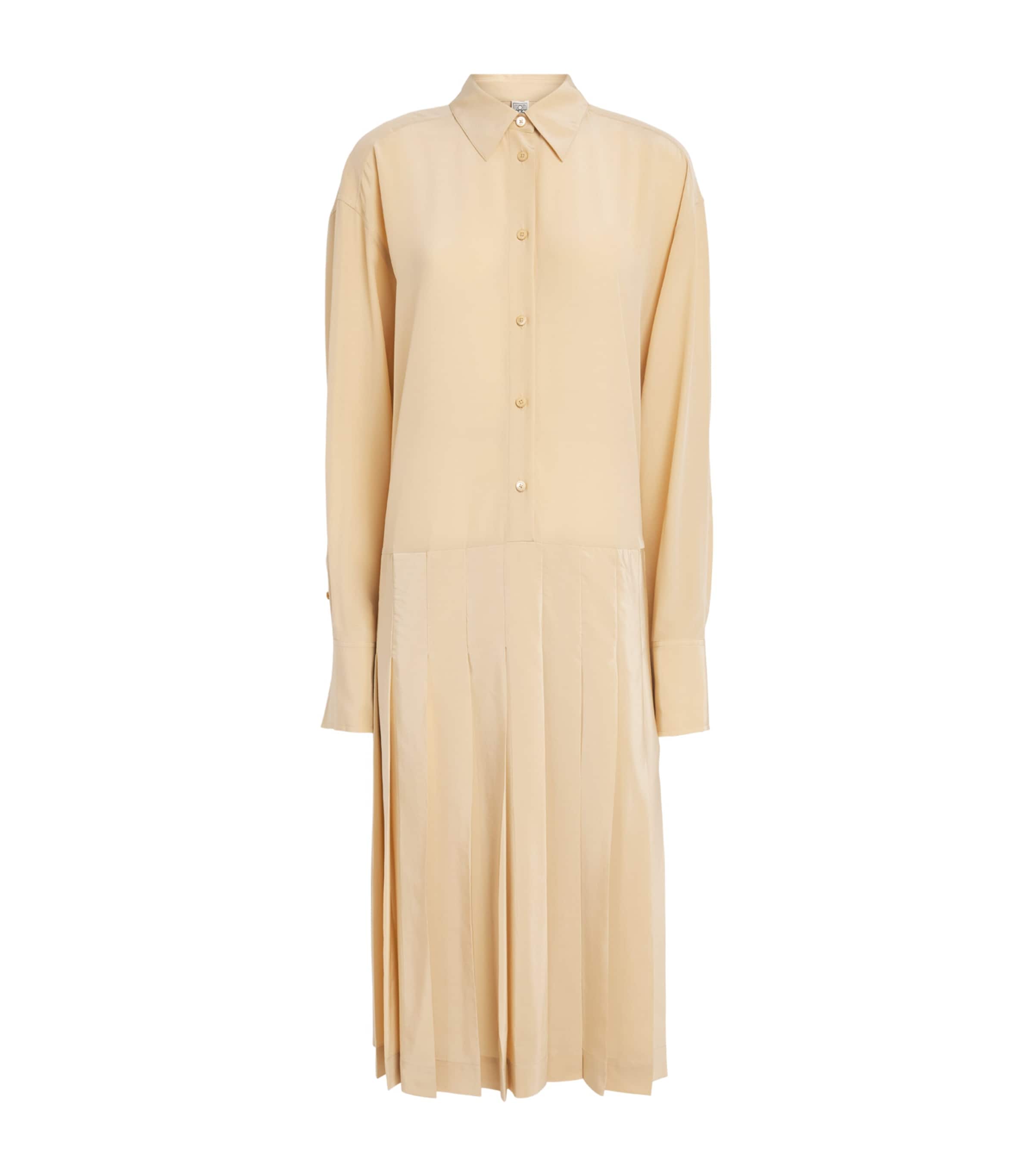 Toteme Womens Silk Pleated Midi Shirt Dress Chai Image 1