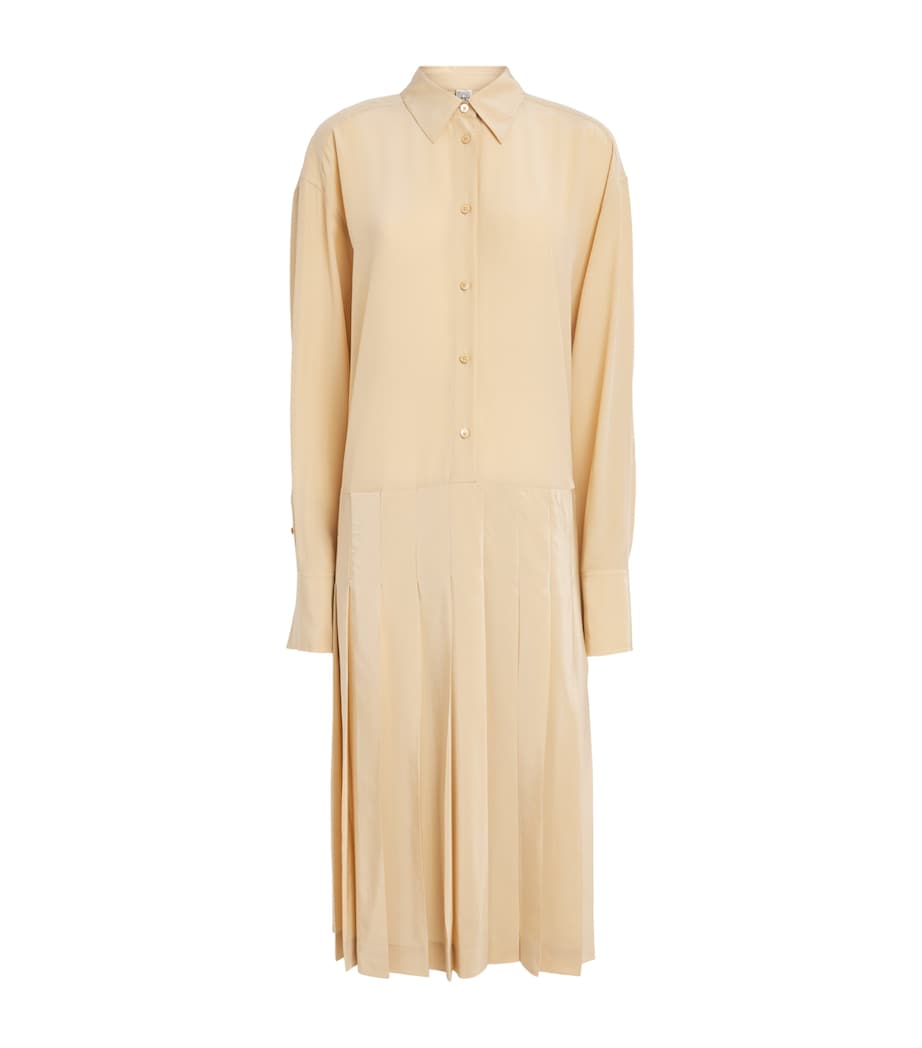 Toteme Womens Silk Pleated Midi Shirt Dress Chai Image 1