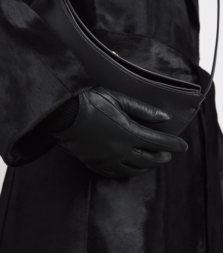 Leather Knitted-Cuffs Gloves BLACK Image 2