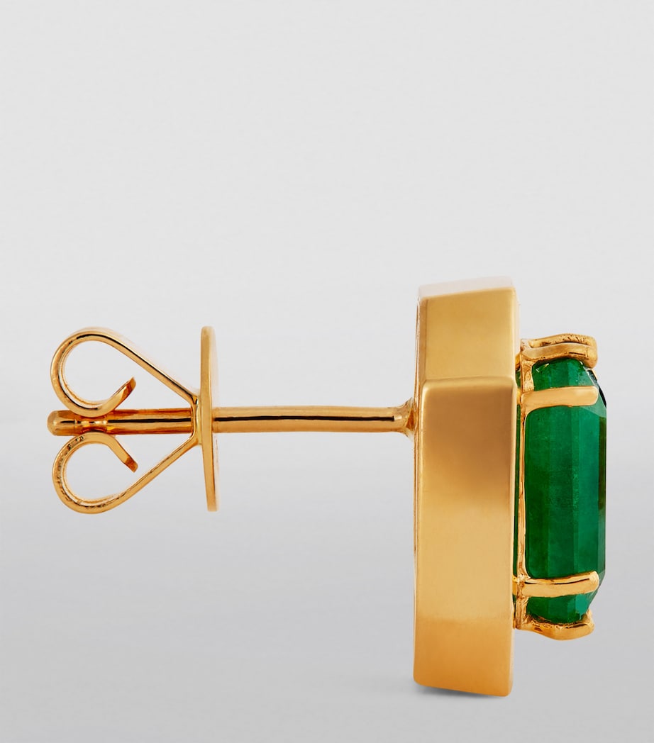 Yellow Gold, Diamond and Emerald Halo Stud Earrings YELLOW GOLD Image 3